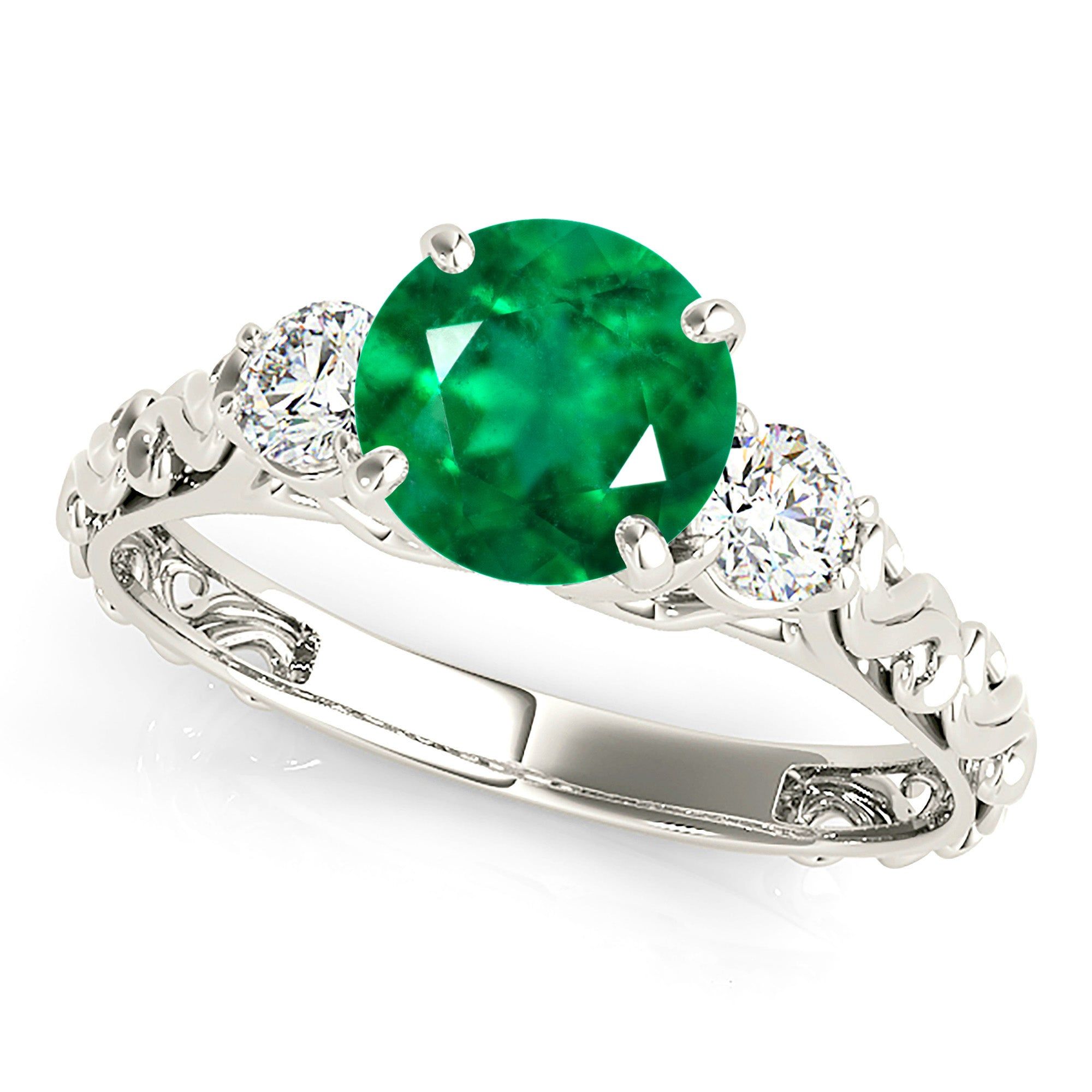 1.15 ct. Genuine Solitaire Emerald Ring With  Diamond Filigree Band  Custom Mens Wedding Bands