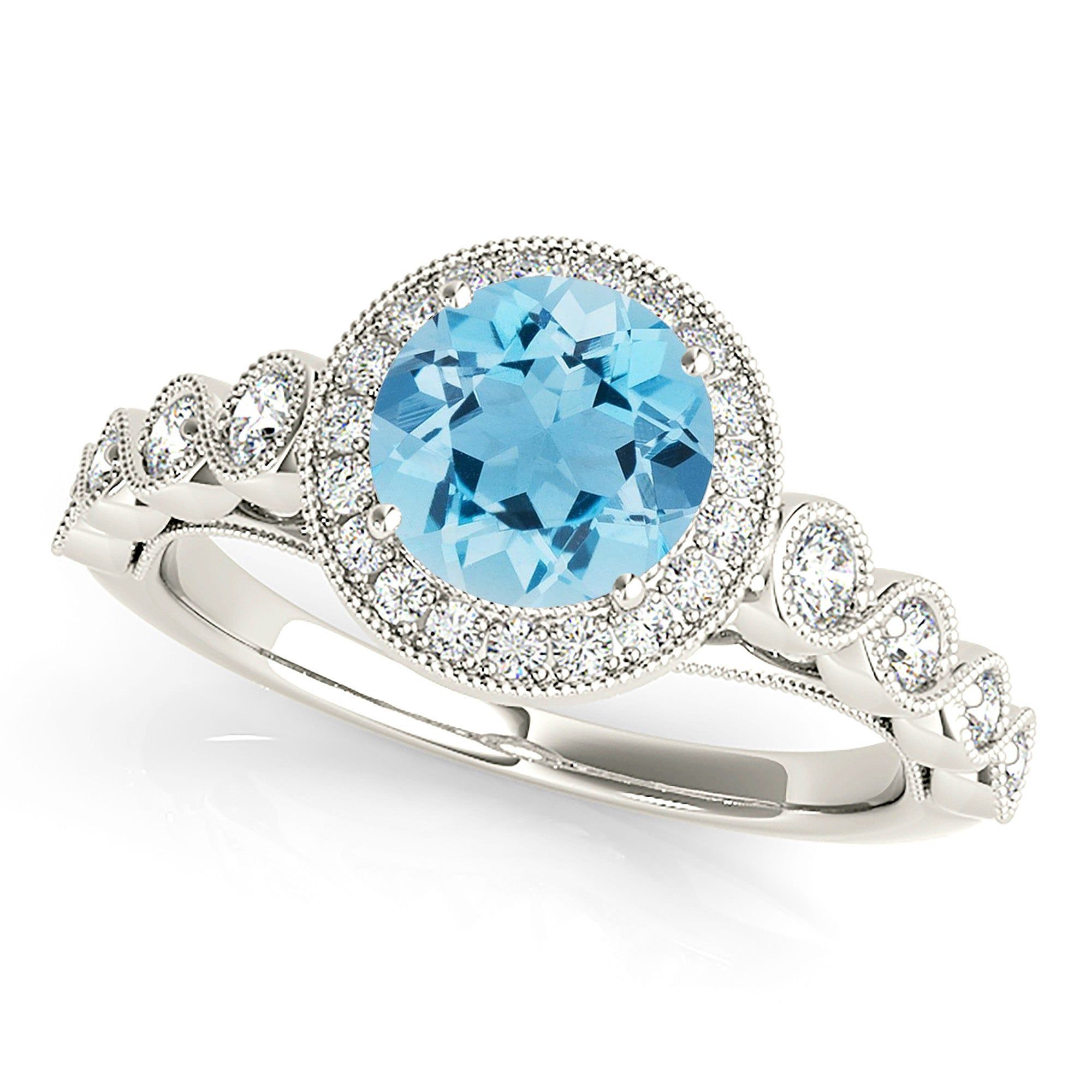 1.10 ct. Genuine Aquamarine Ring With Bezel Set Halo