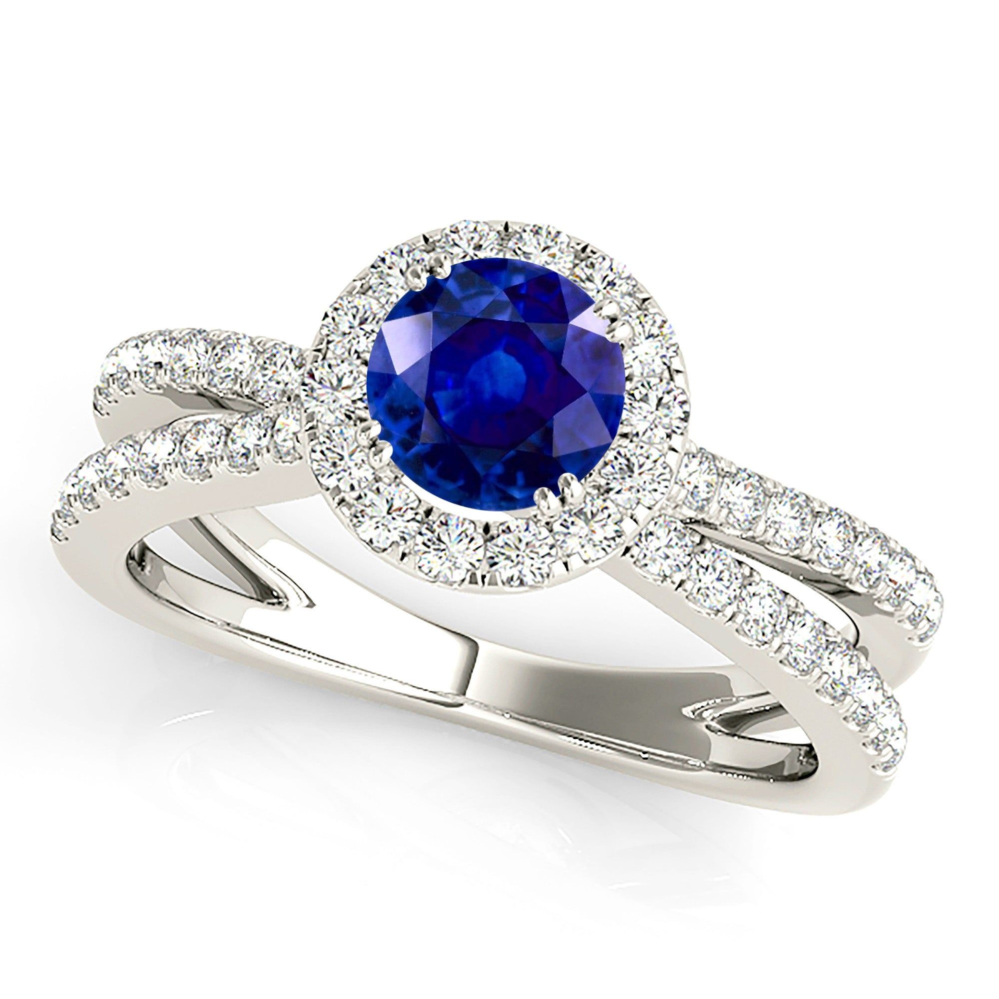 1.35 ct. Genuine Blue Sapphire Criss Cross Halo Ring  Custom Engagement Rings