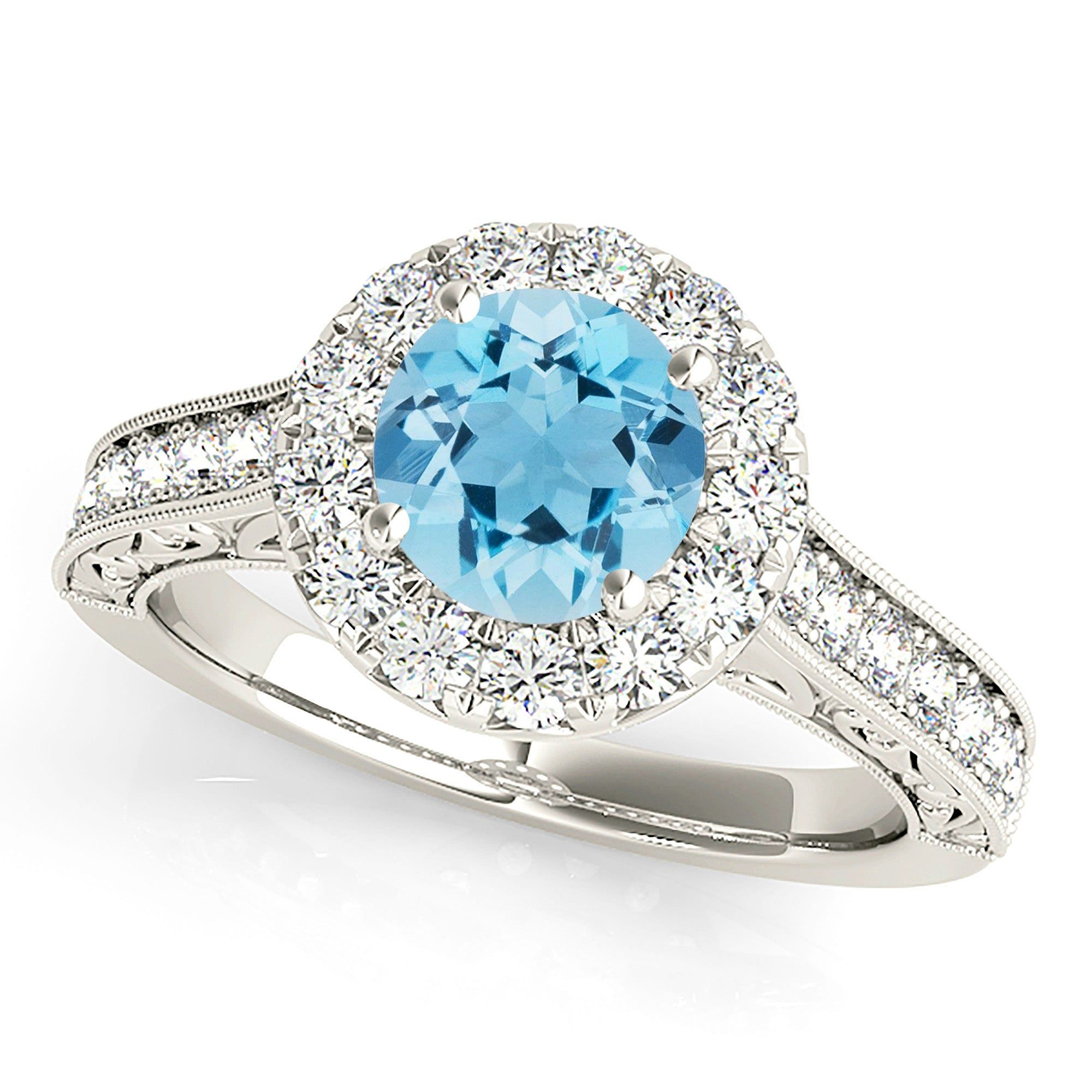 1.10 ct. Genuine Aquamarine Ring With Halo, Milgrain And Filigree Diamond Band  Design My Engagement Ring