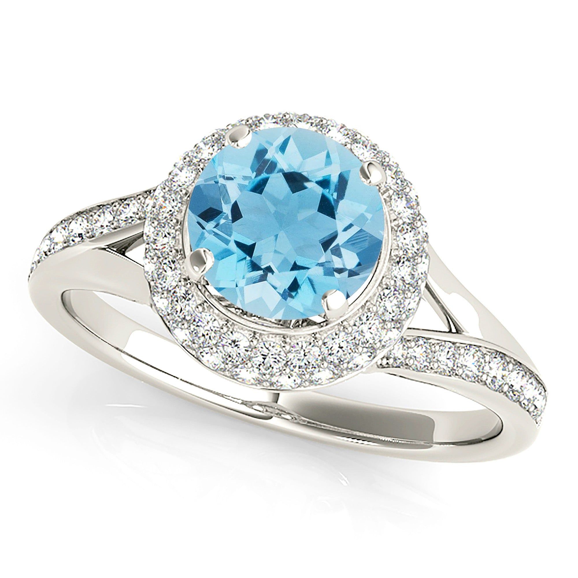 1.10 ct. Genuine Aquamarine Ring With Double Edge Halo