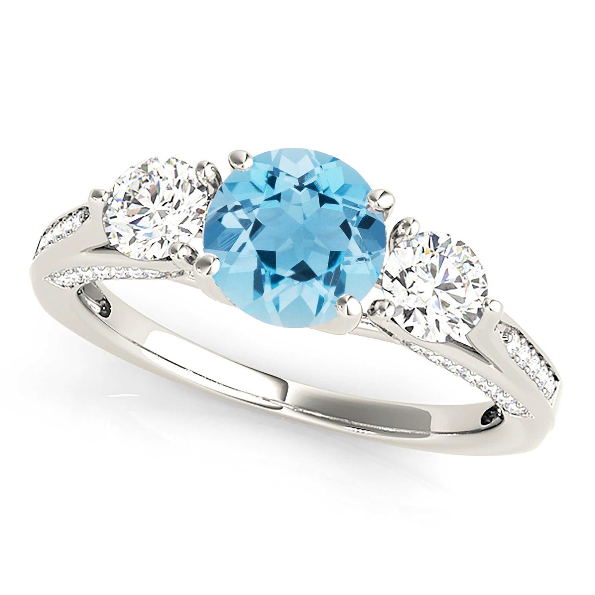 1.10 ct. Genuine Aquamarine With 0.75 ctw. Side and Accent Diamonds  Design Your Own Wedding Ring