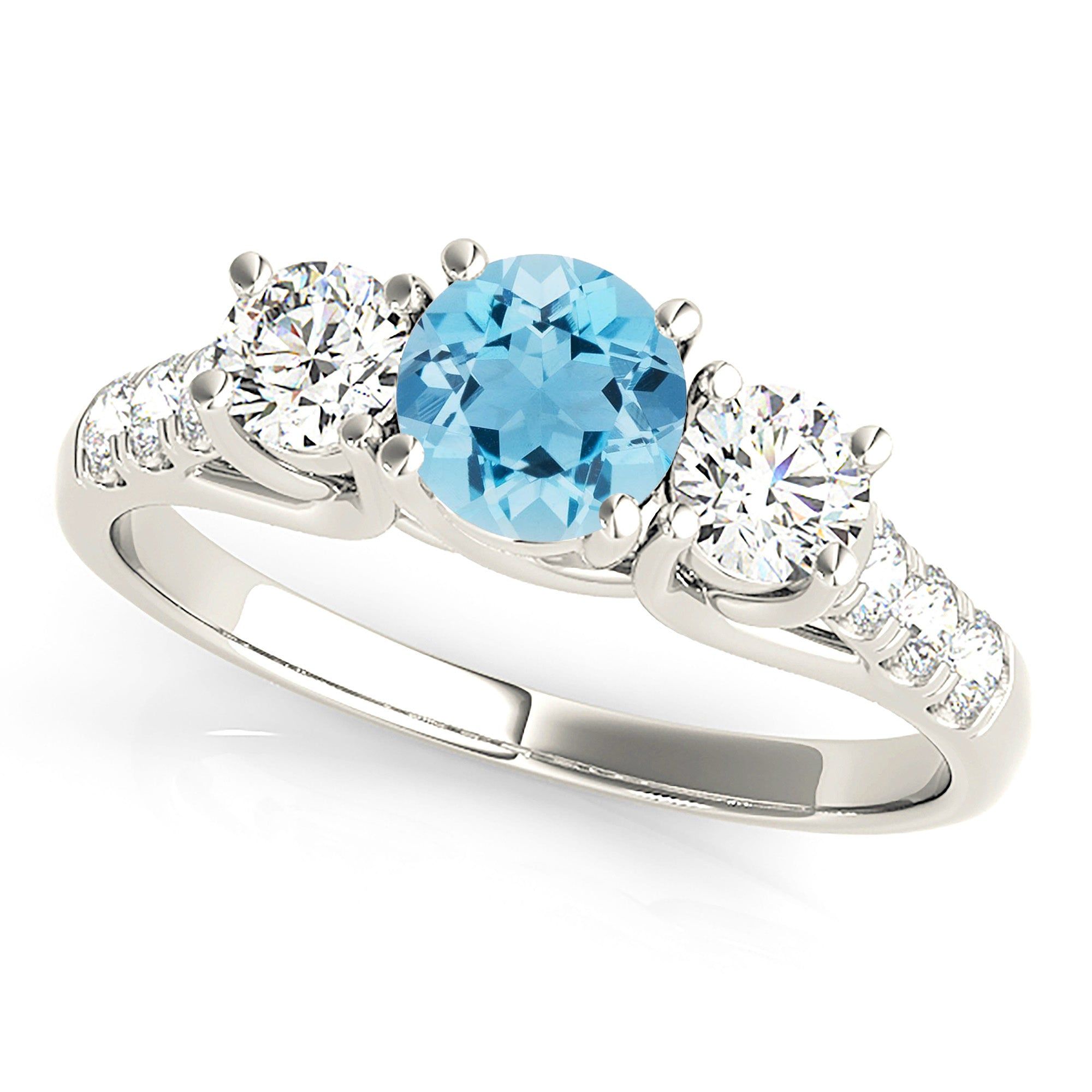 1.10 ct. Genuine Aquamarine Three Stone Ring with Side Diamonds   Design Your Own Ring Online