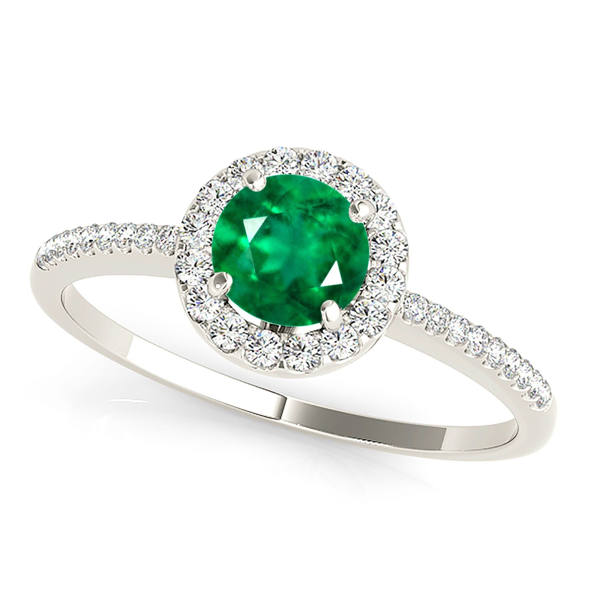 1.15 ct. Genuine Emerald Ring with Halo And Delicate Diamond band Custom Made Engagement Rings