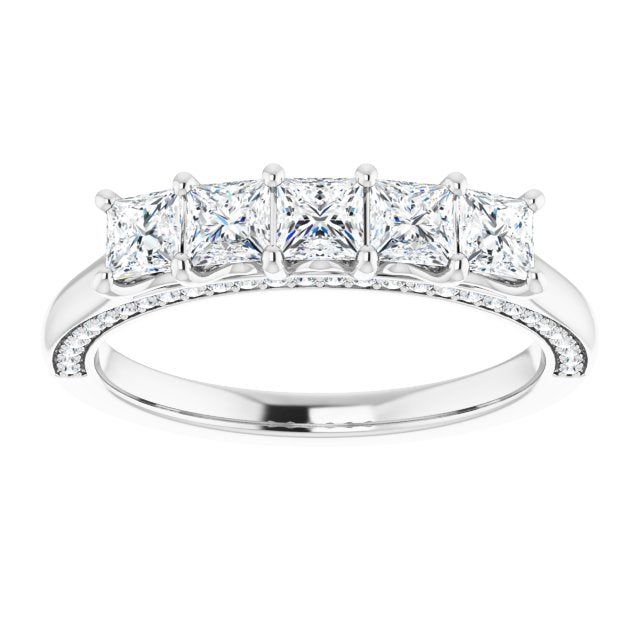 1.14 ct. Princess And Round Diamond Wedding Band 5 Stone Anniversary Ring  Bespoke Engagement Rings