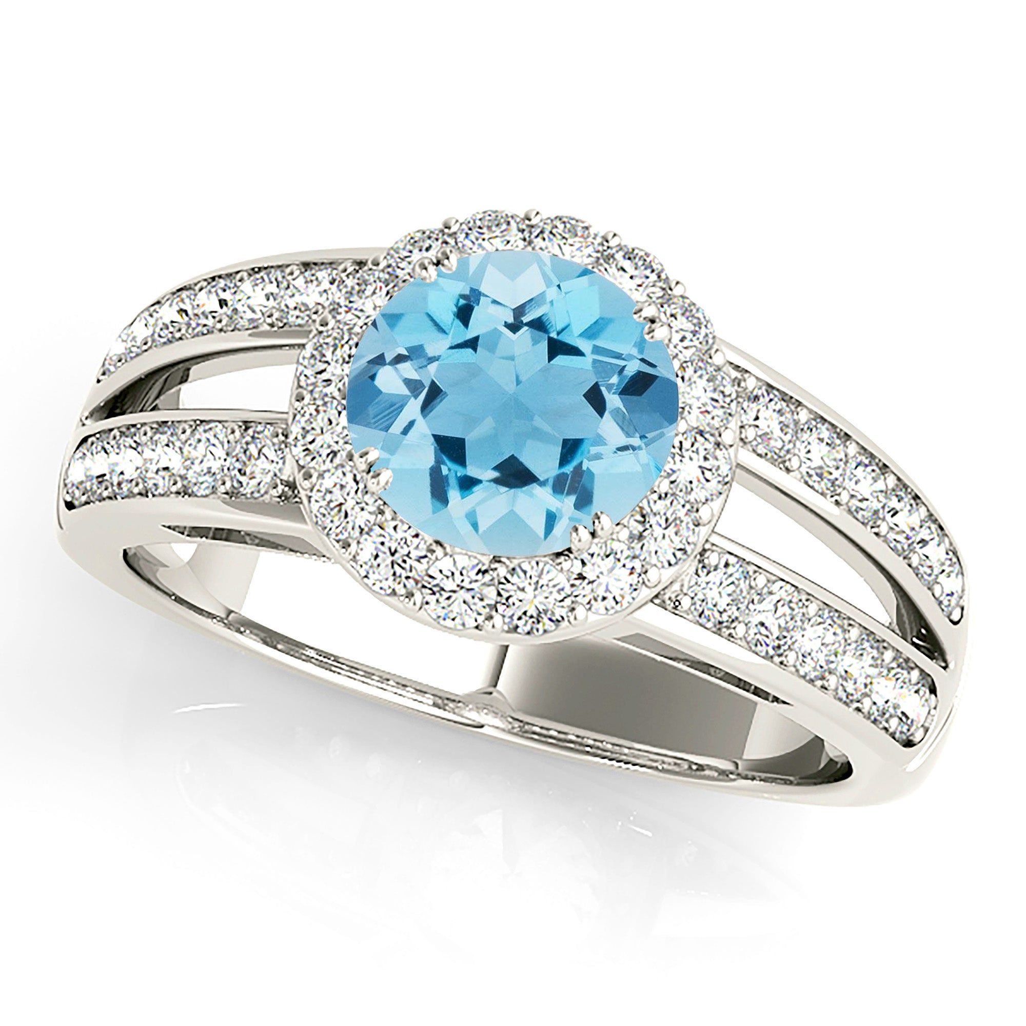 1.10 ct. Genuine Aquamarine Ring With Halo And Split Diamond Band  Custom Moissanite Ring