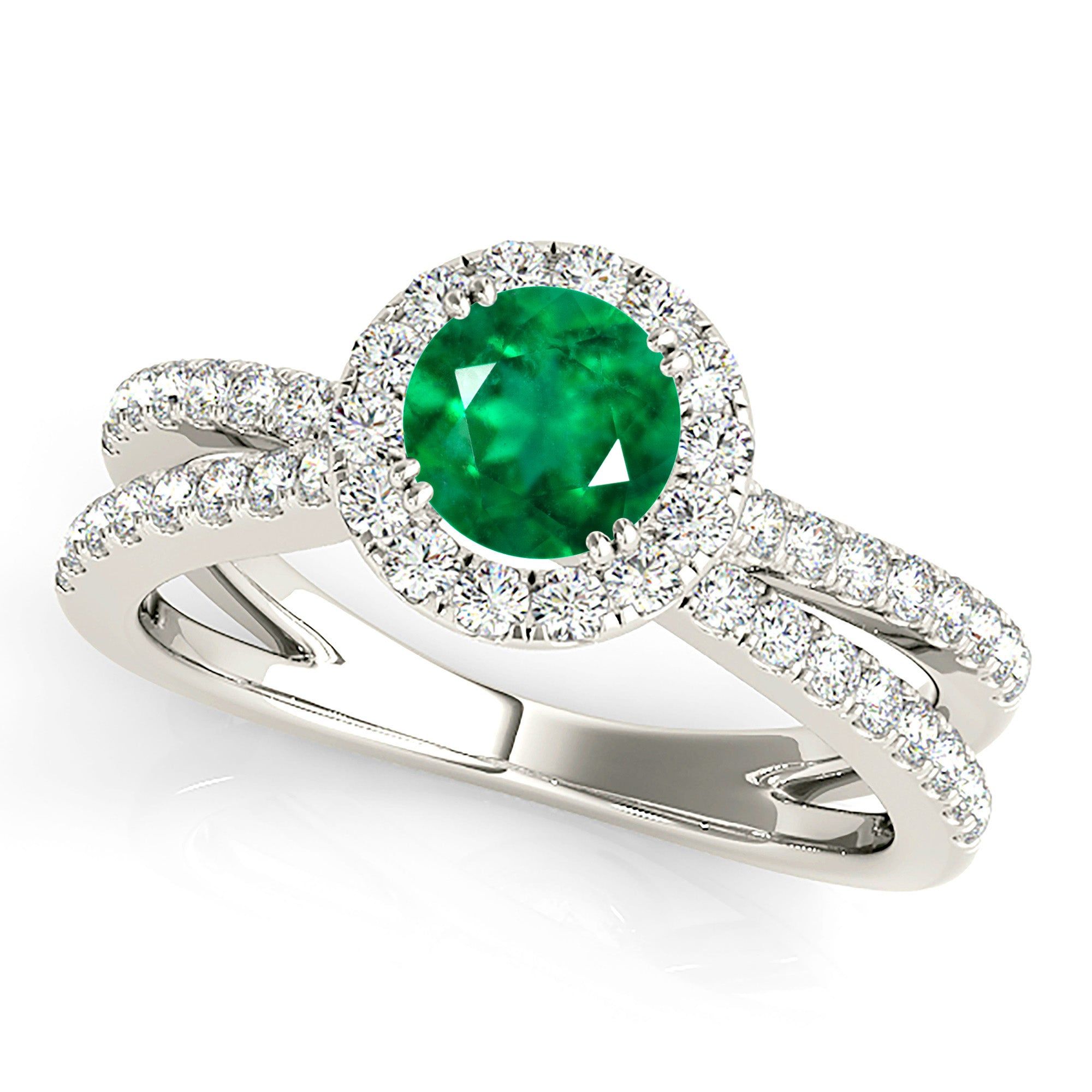 1.15 ct. Genuine Emerald Ring With Halo And Wide Split Shank  Design Engagement Ring Online