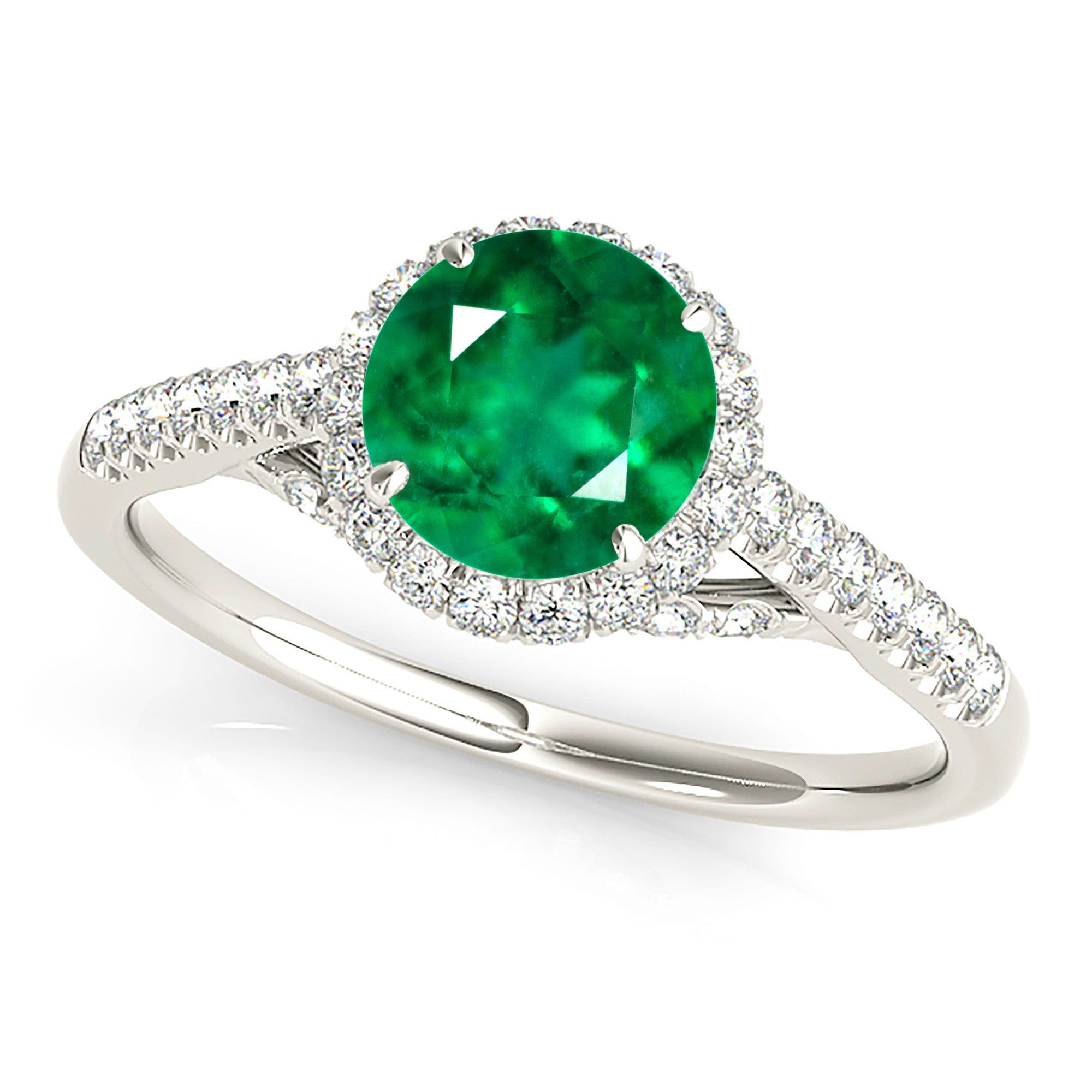 1.15 ct. Genuine Emerald Ring With Halo And Fancy Diamond Band  Design Your Engagement Ring