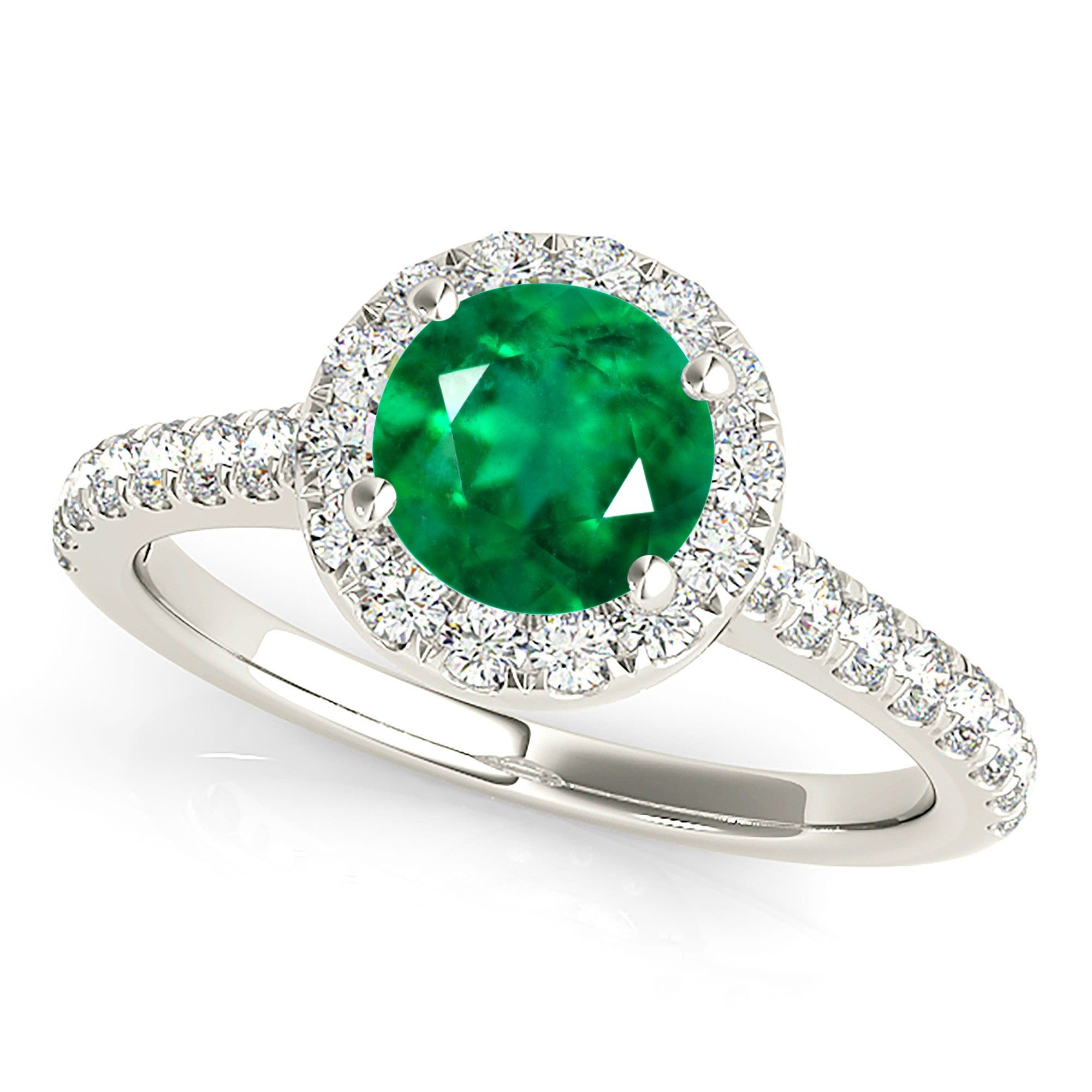 1.15 ct. Genuine Emerald Ring with Halo And Thin Band  Design Your Engagement Ring