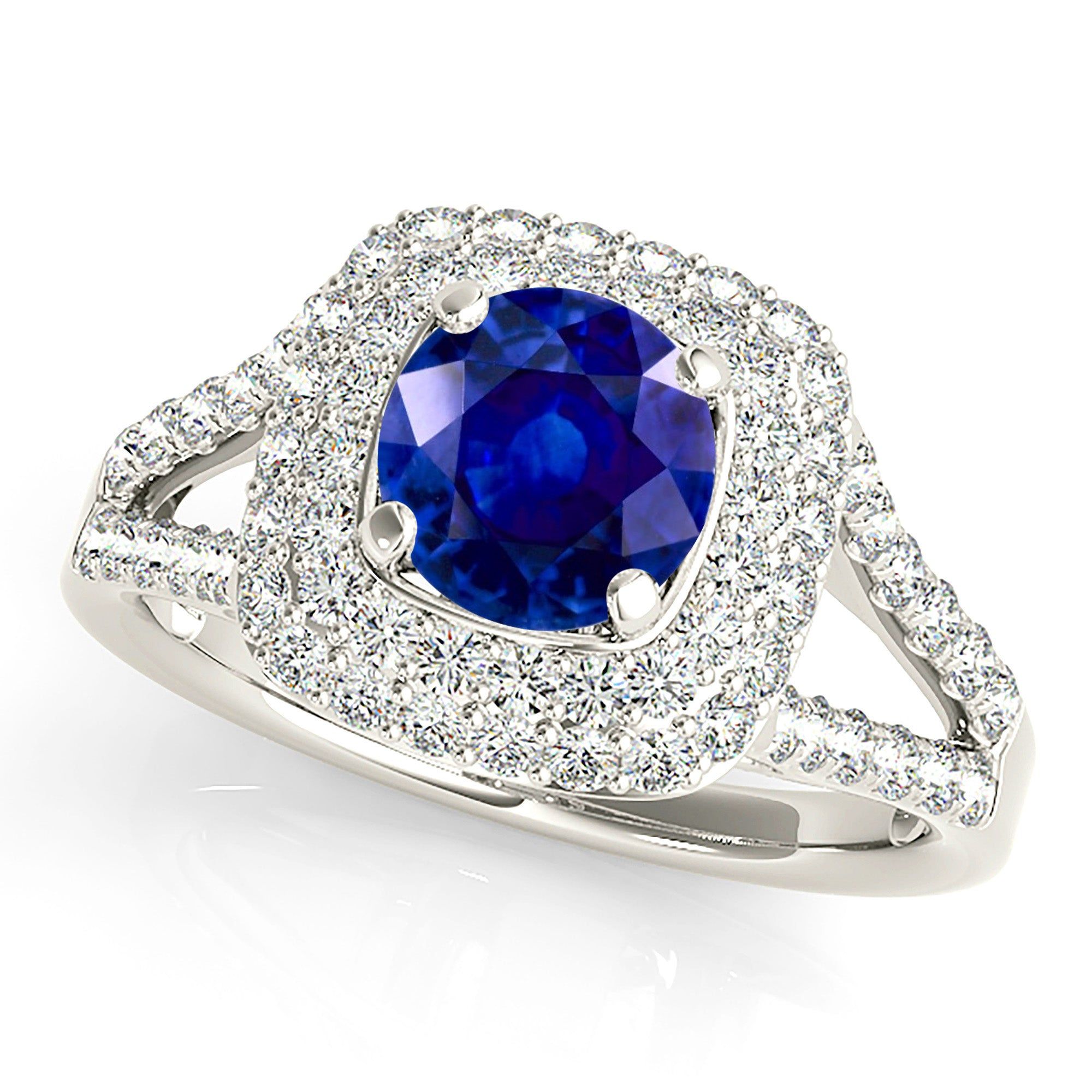 1.35 ct. Genuine Blue Round Sapphire Ring   Custom Wedding Band