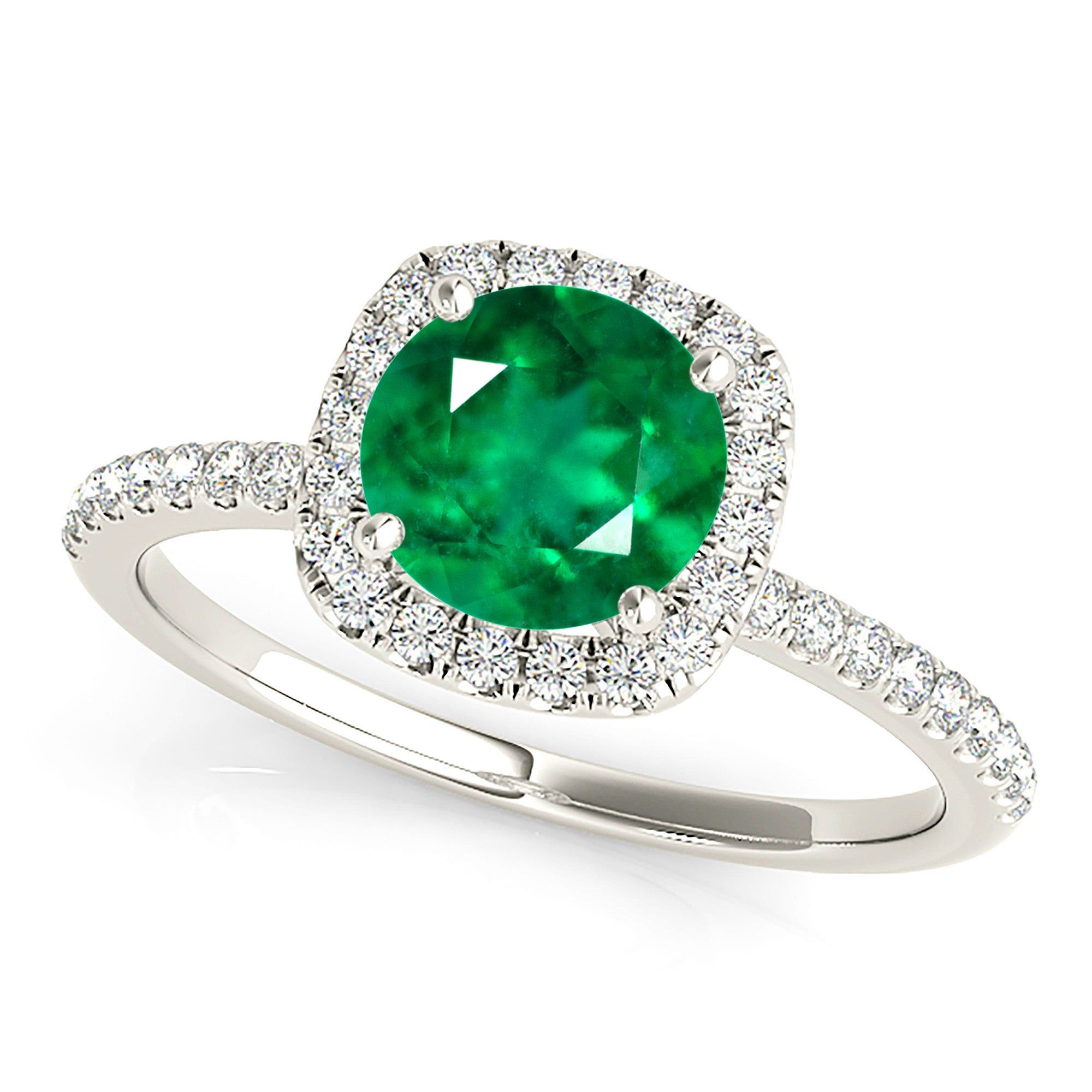 1.15 ct. Genuine Emerald Ring With Halo And Delicate Diamond band Custom Made Engagement Rings