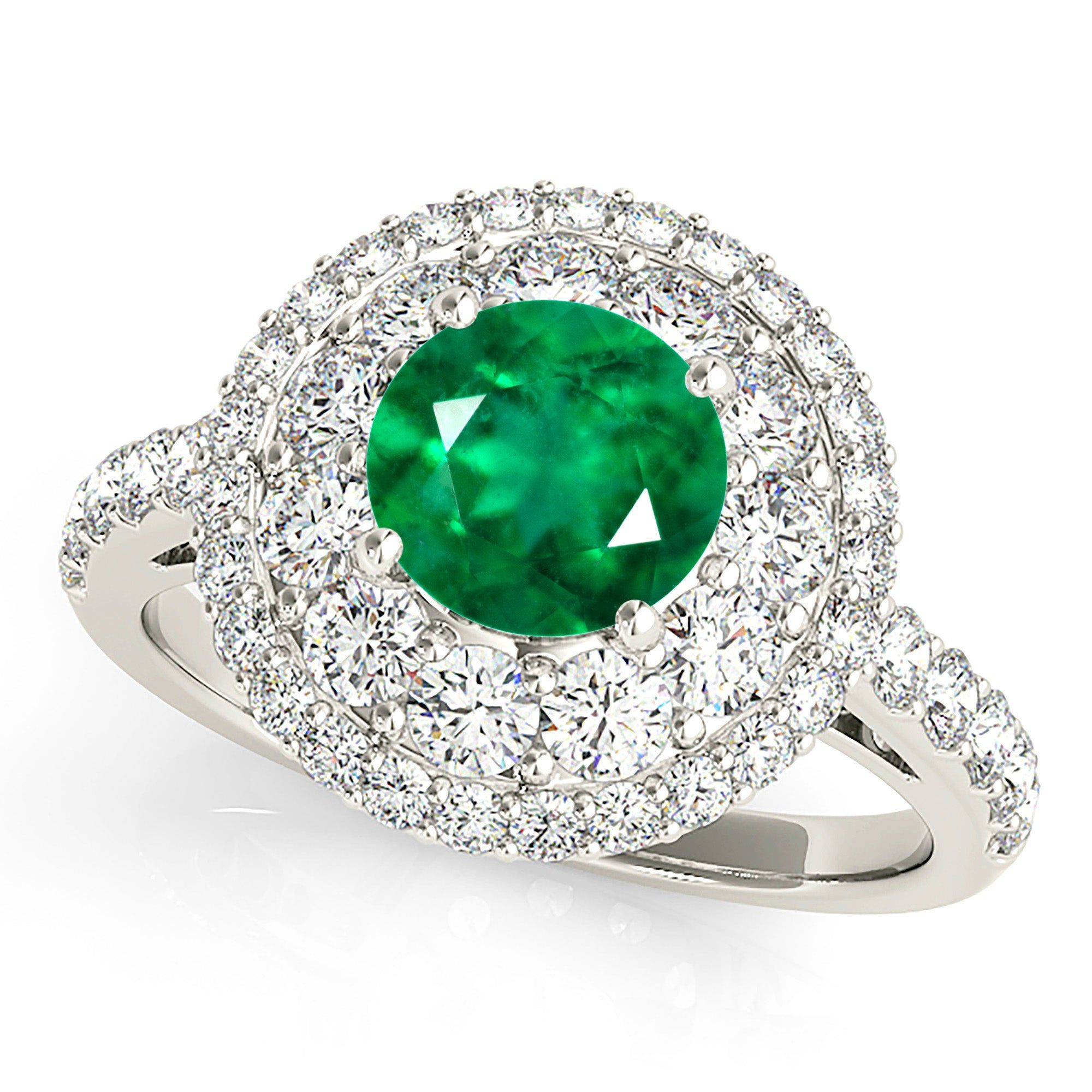 1.15 ct. Genuine Emerald Engagement Ring With Double Row Halo  Bespoke Engagement Rings