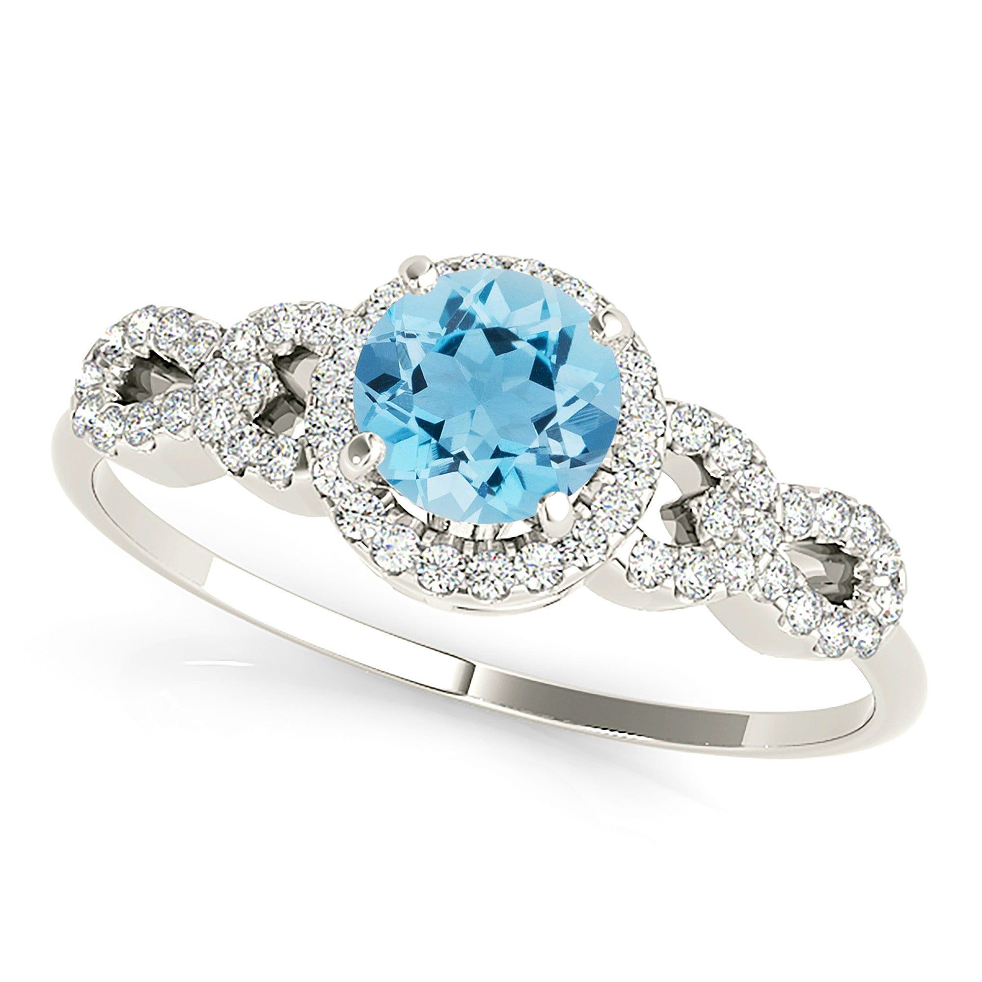 1.10 ct. Genuine Aquamarine Ring With Halo And Open Link Diamond Band  Custom Moissanite Ring