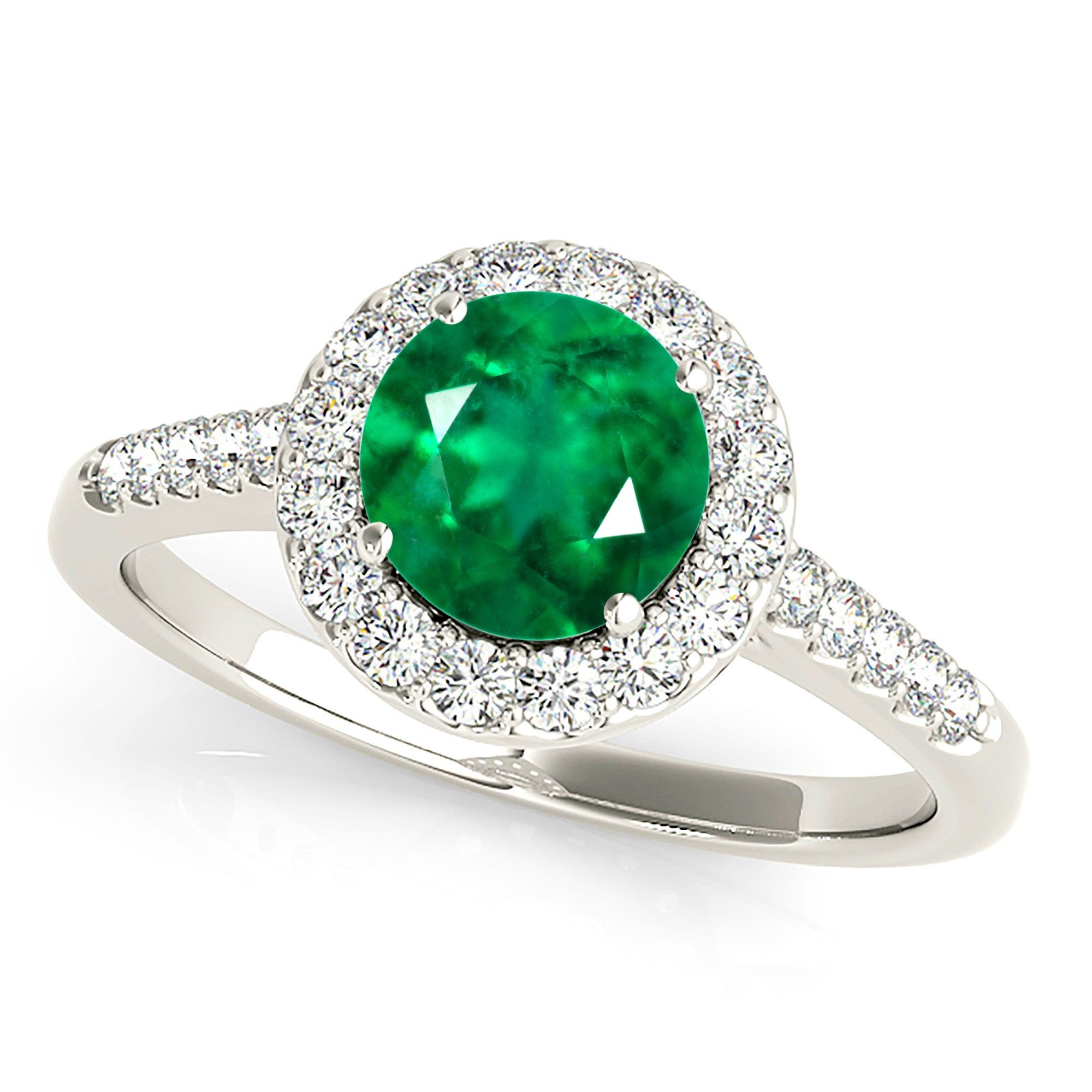 1.15 ct. Genuine Emerald Ring With Halo And Thin Diamond Band  Design Your Engagement Ring