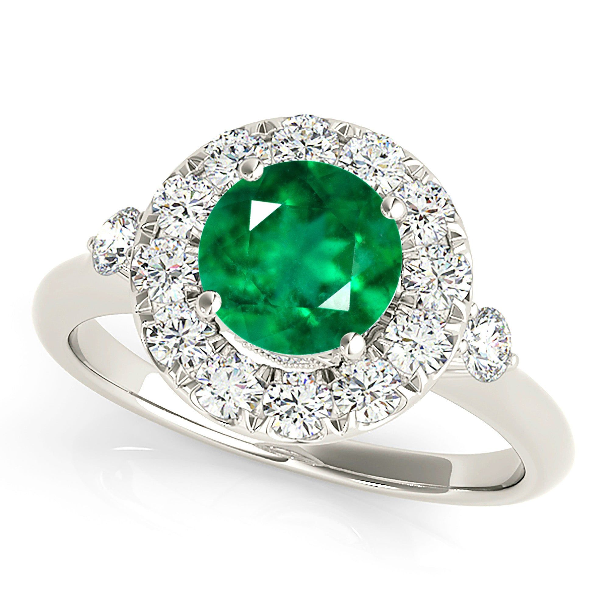 1.15 ct. Genuine Emerald Ring With Halo and Side Accent Diamonds  Design Your Engagement Ring