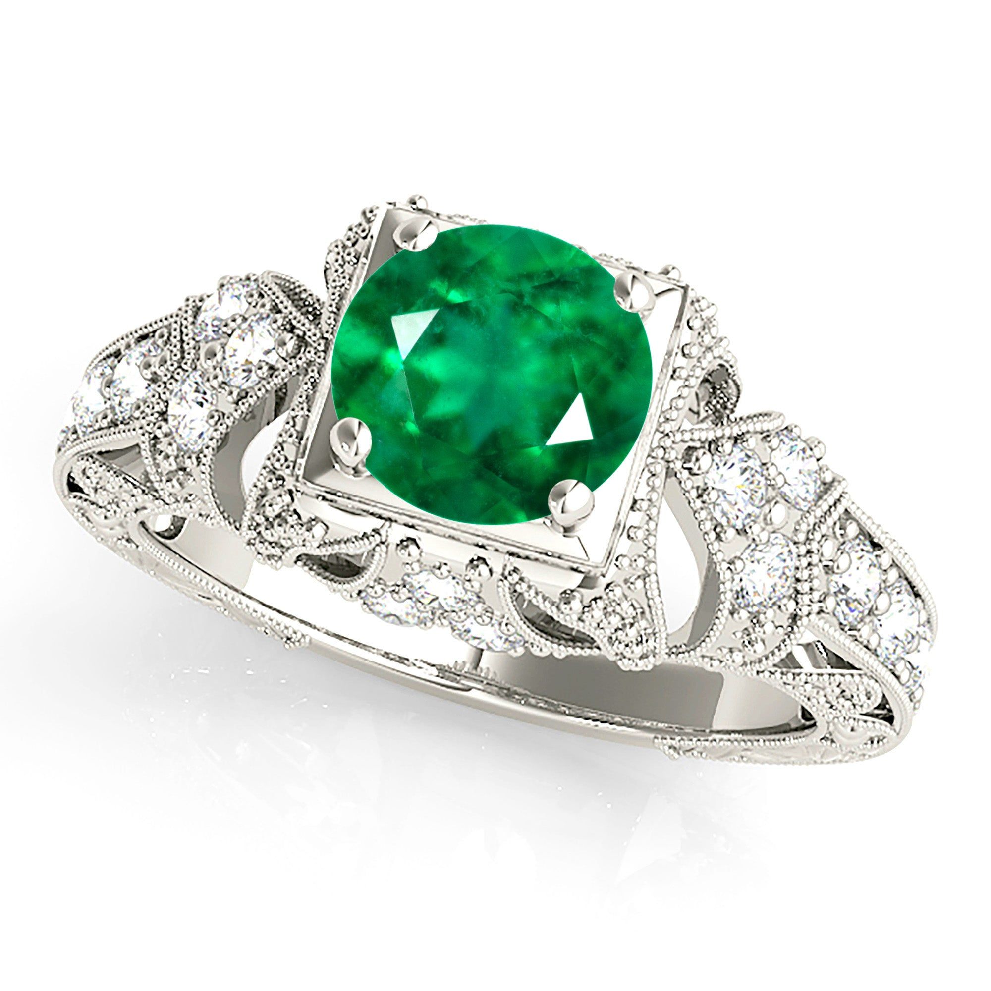 1.15 ct. Genuine Solitaire Emerald Ring With Filigree And Milgrain Band  Custom Mens Wedding Bands