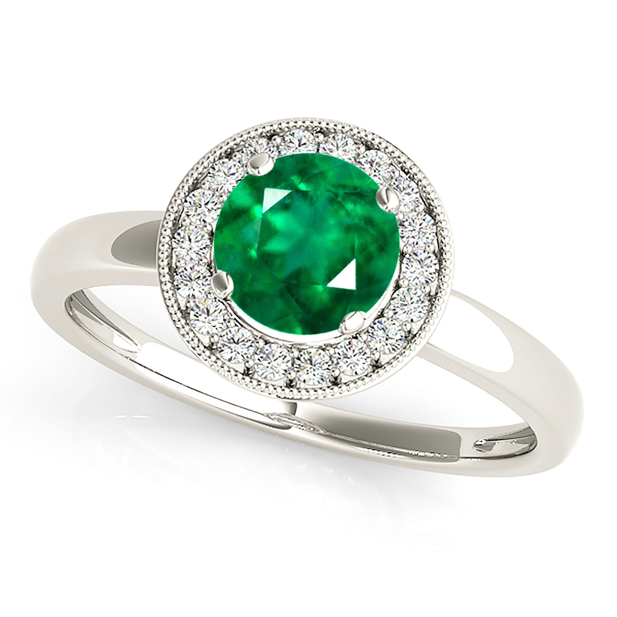 1.15 ct. Genuine Emerald Ring with Milgrain Halo And Solid Gold Shank  Design Engagement Ring Online