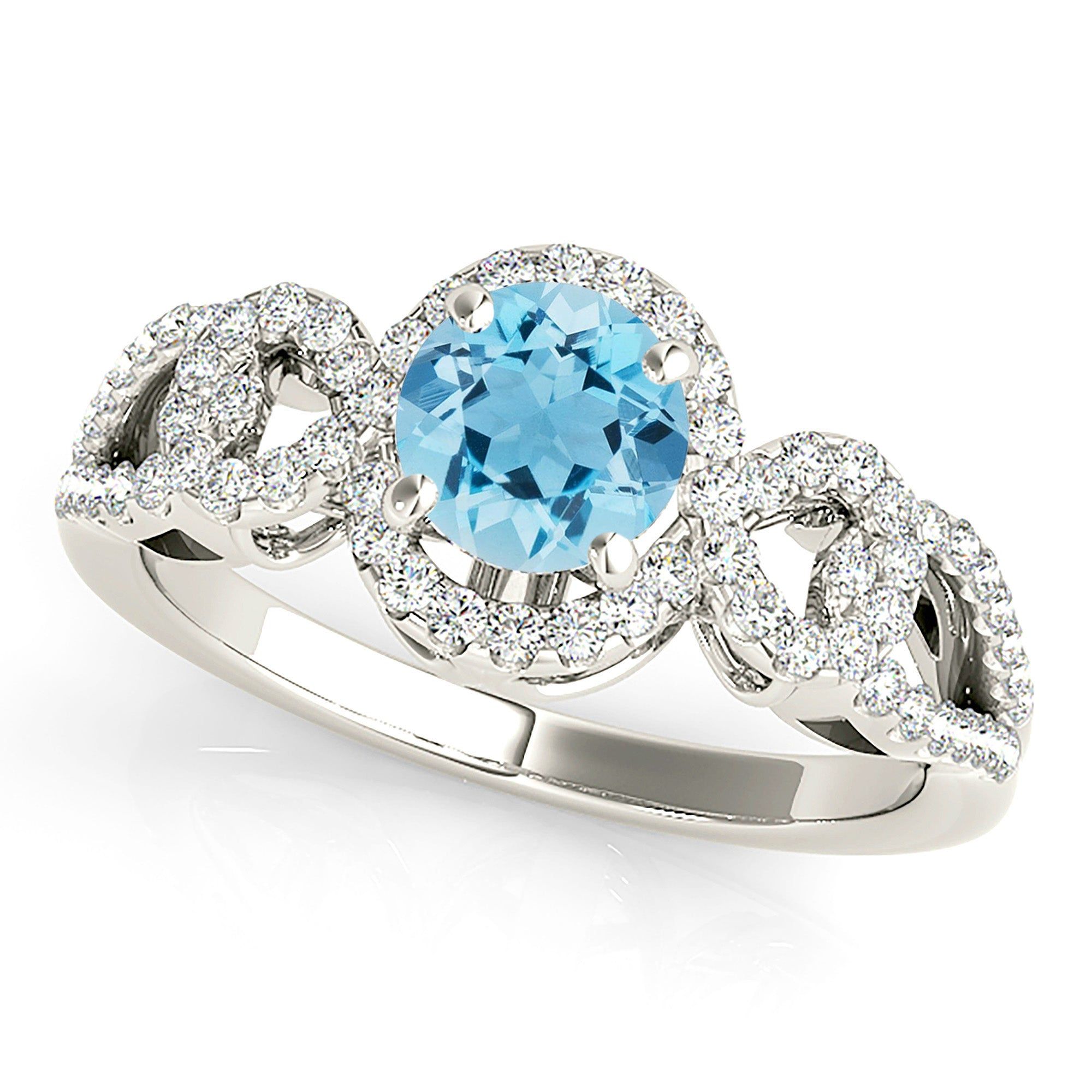 1.10 ct. Genuine Aquamarine Ring With Halo, Open Rounded Diamond Band  Design My Engagement Ring