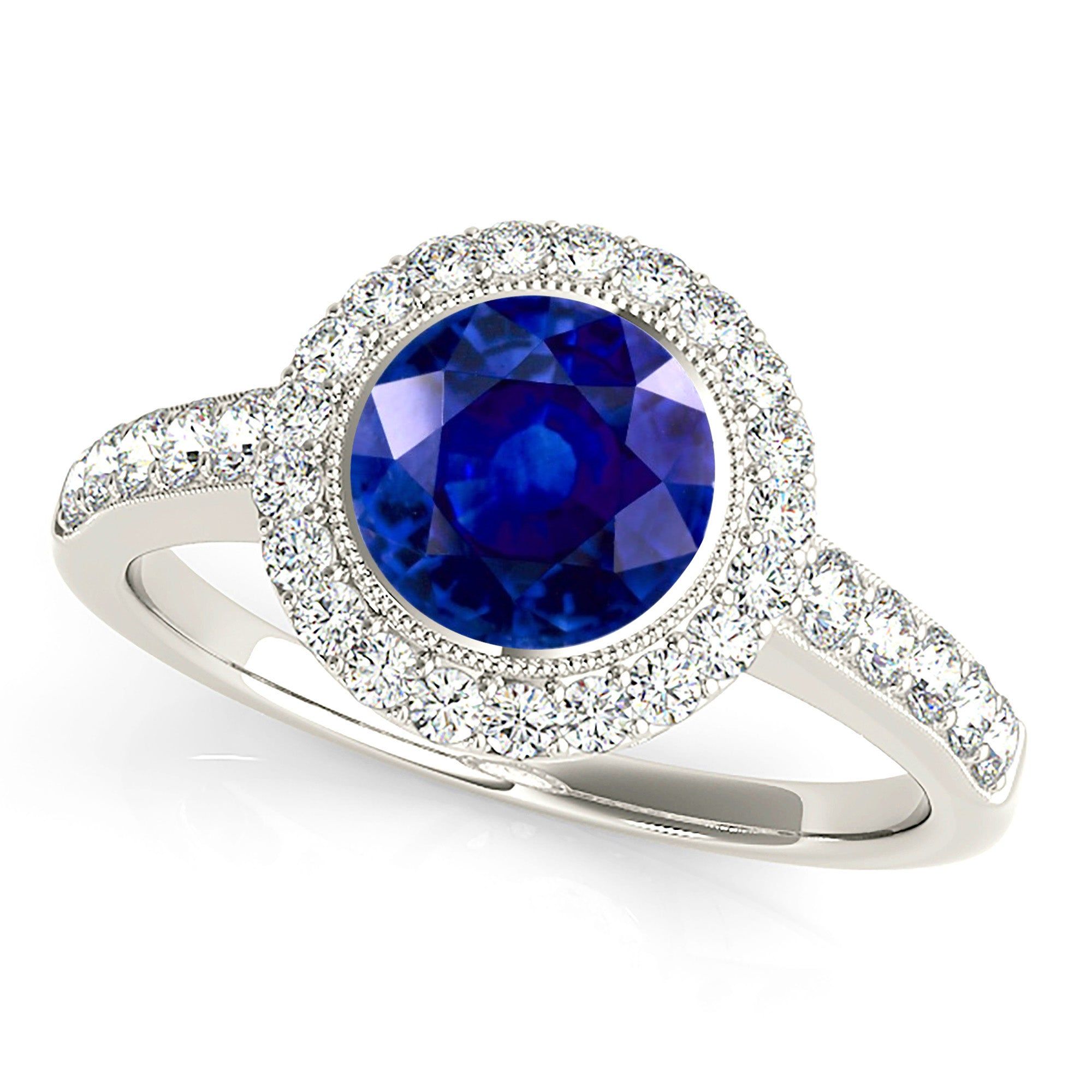 1.35 ct. Genuine Blue Sapphire Bezel Set Halo Ring  Custom Engagement Rings