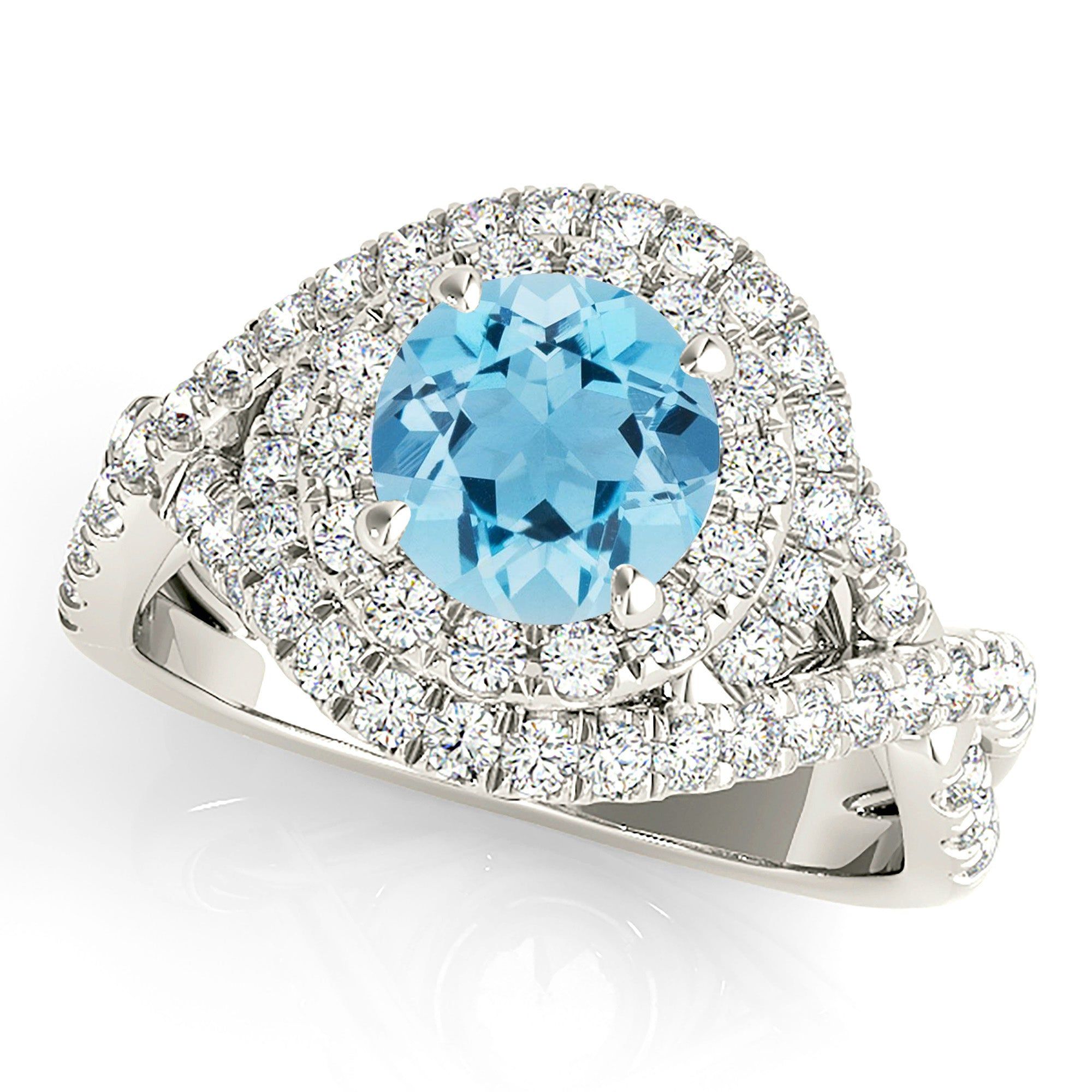 1.10 ct. Genuine Aquamarine Ring with Wraparound Floral Halo   Design Your Own Ring Online