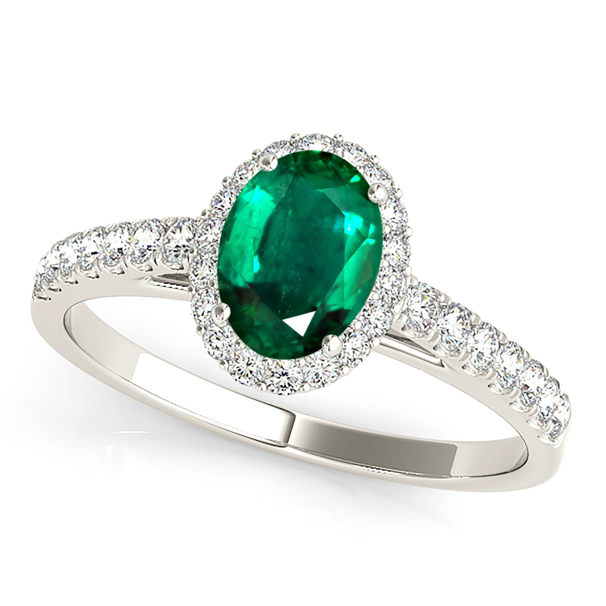 1.30 ct. Genuine Oval Emerald With Halo And Thin Diamond Band  Custom Bridal Jewelry