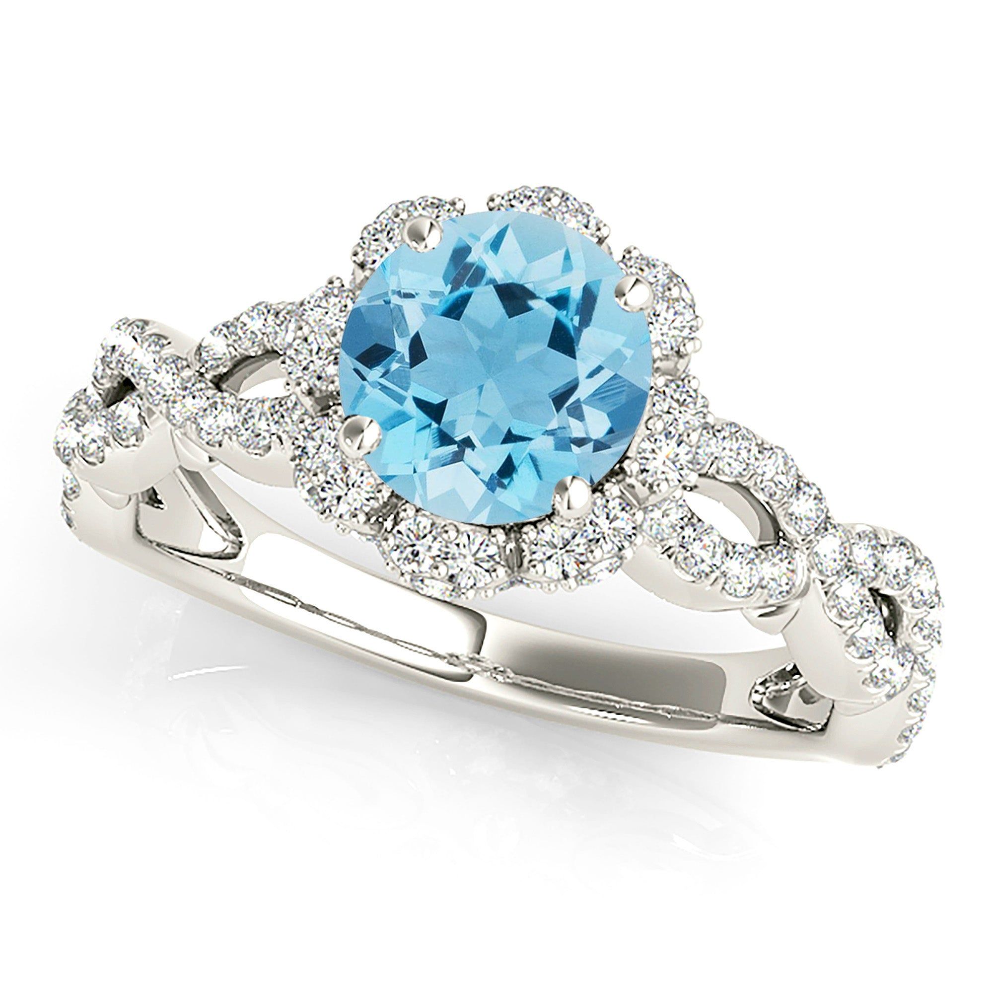 1.10 ct. Genuine Aquamarine Ring With Halo And Open Braid Diamond Band  Custom Moissanite Ring