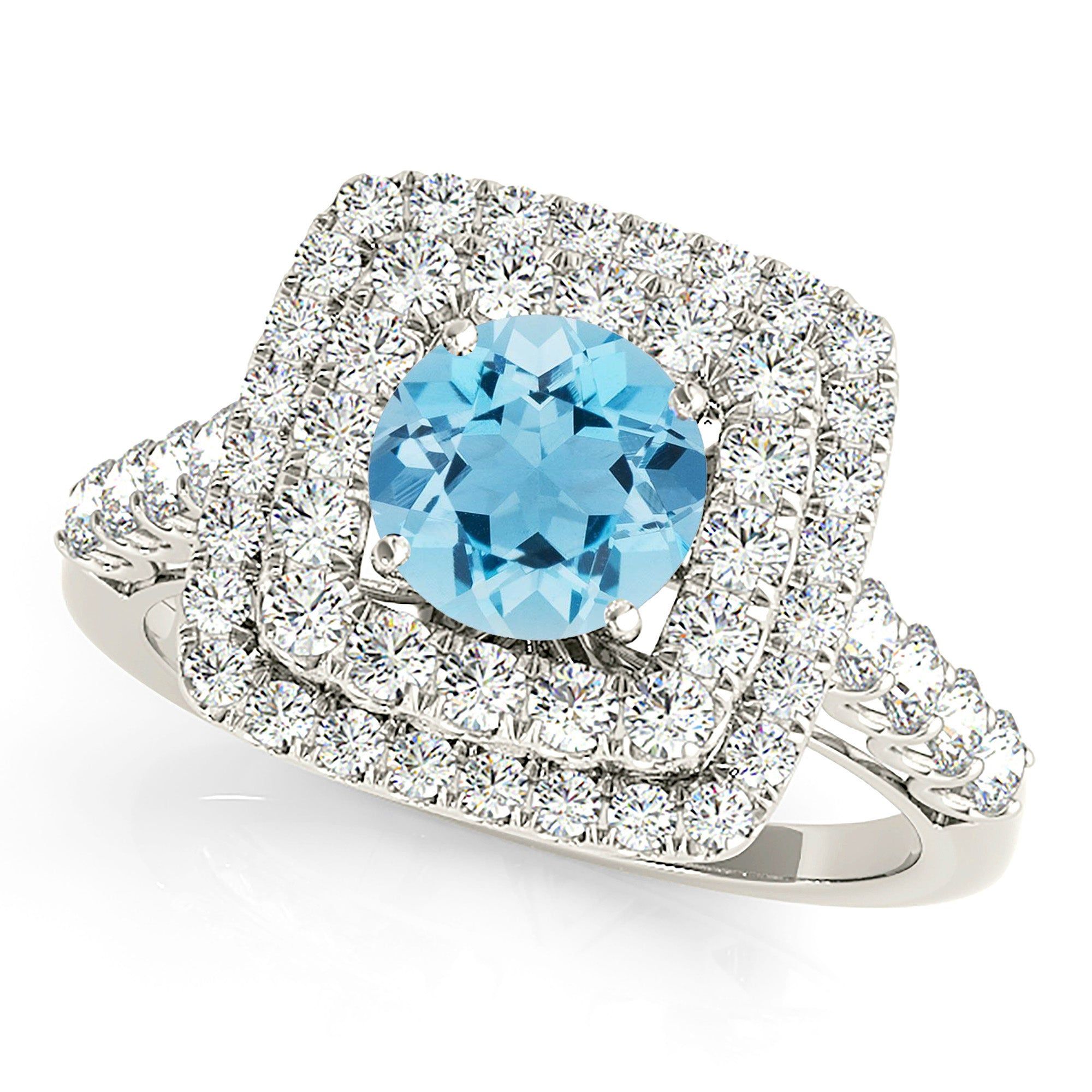 1.10 ct. Genuine Aquamarine Ring With Double Row Cushion Halo  Custom Lab Grown Diamond Engagement Rings