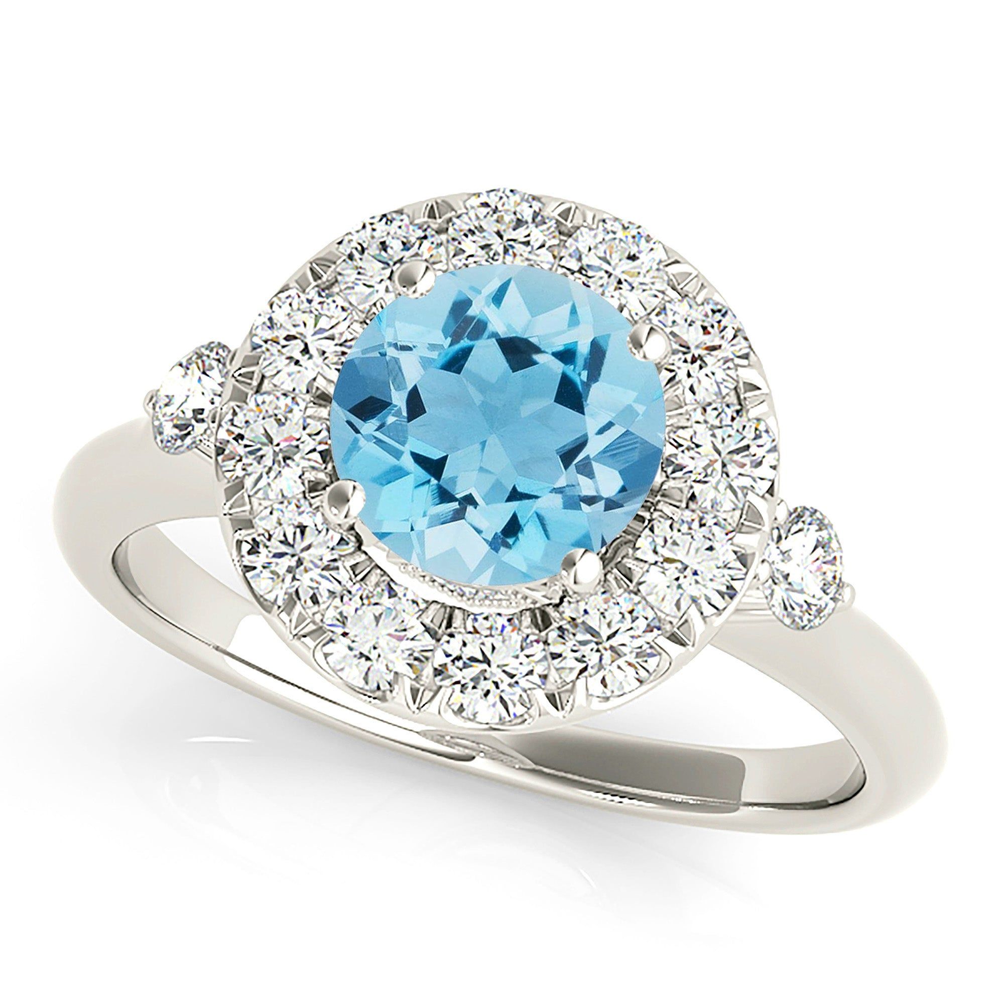 1.10 ct. Genuine Aquamarine Ring With  Halo And Two Side Round Diamonds  Custom Moissanite Engagement Rings