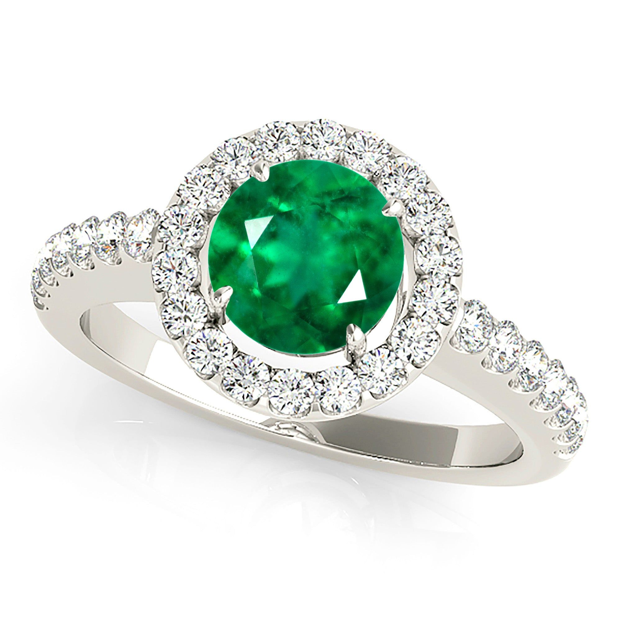 1.15 ct. Genuine Emerald Ring With Halo And Thin Diamond Shank  Design Engagement Ring Online