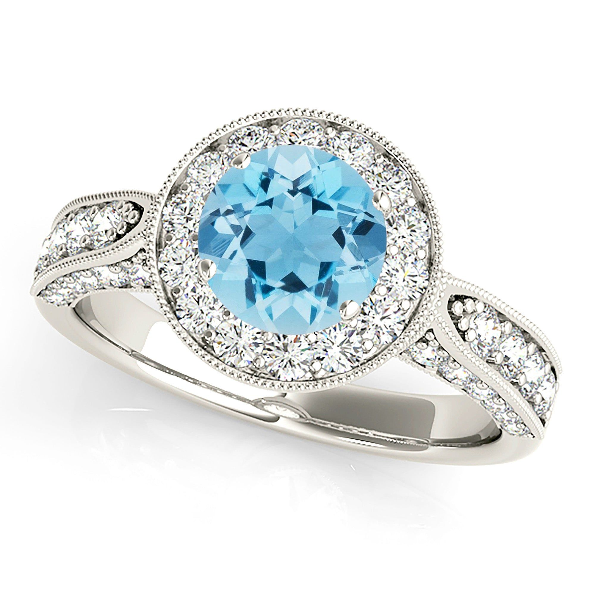 1.10 ct. Genuine Aquamarine Ring With Milgrain Halo And 3D Diamond Band  Design My Engagement Ring