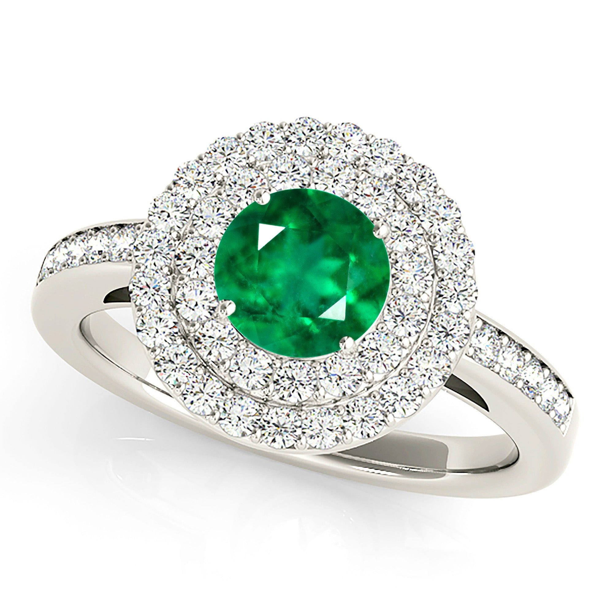 1.15 ct. Genuine Emerald Ring With Double Halo And Delicate Diamond Band Custom Made Engagement Rings