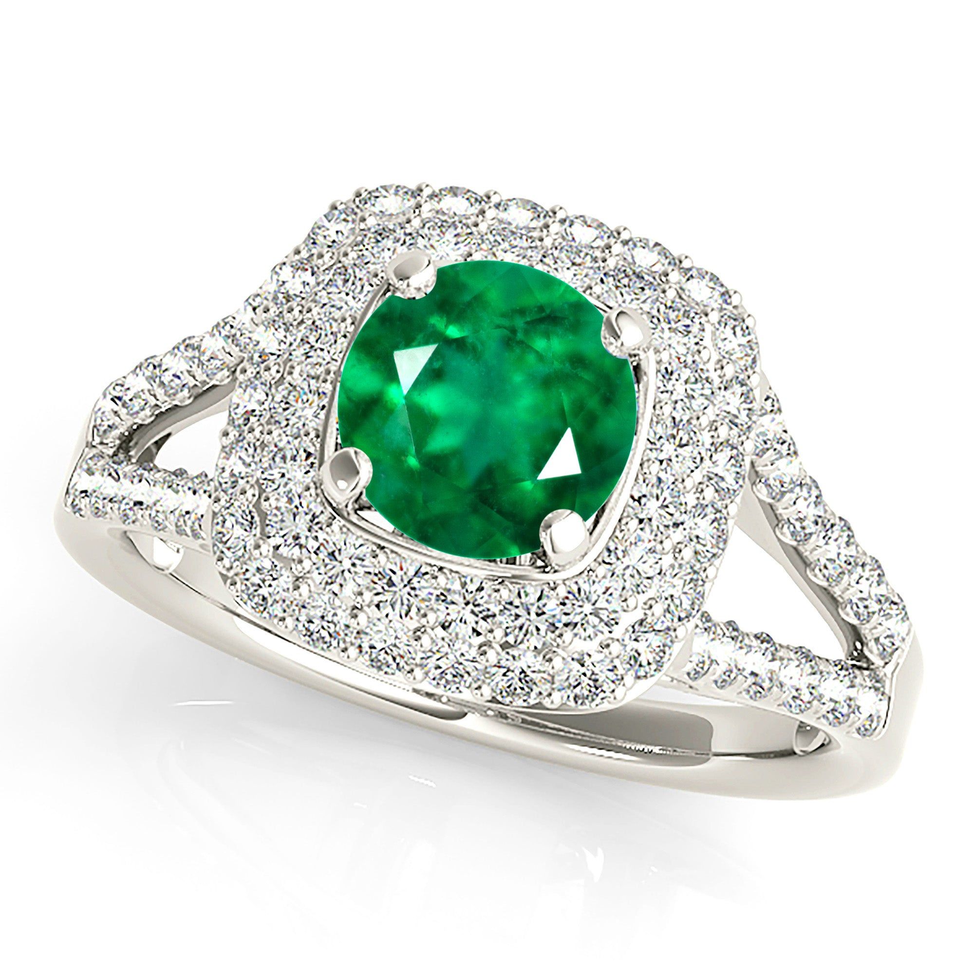 1.15 ct. Genuine Emerald Ring With Halo,Wide Split Diamond Band  Design Engagement Ring Online