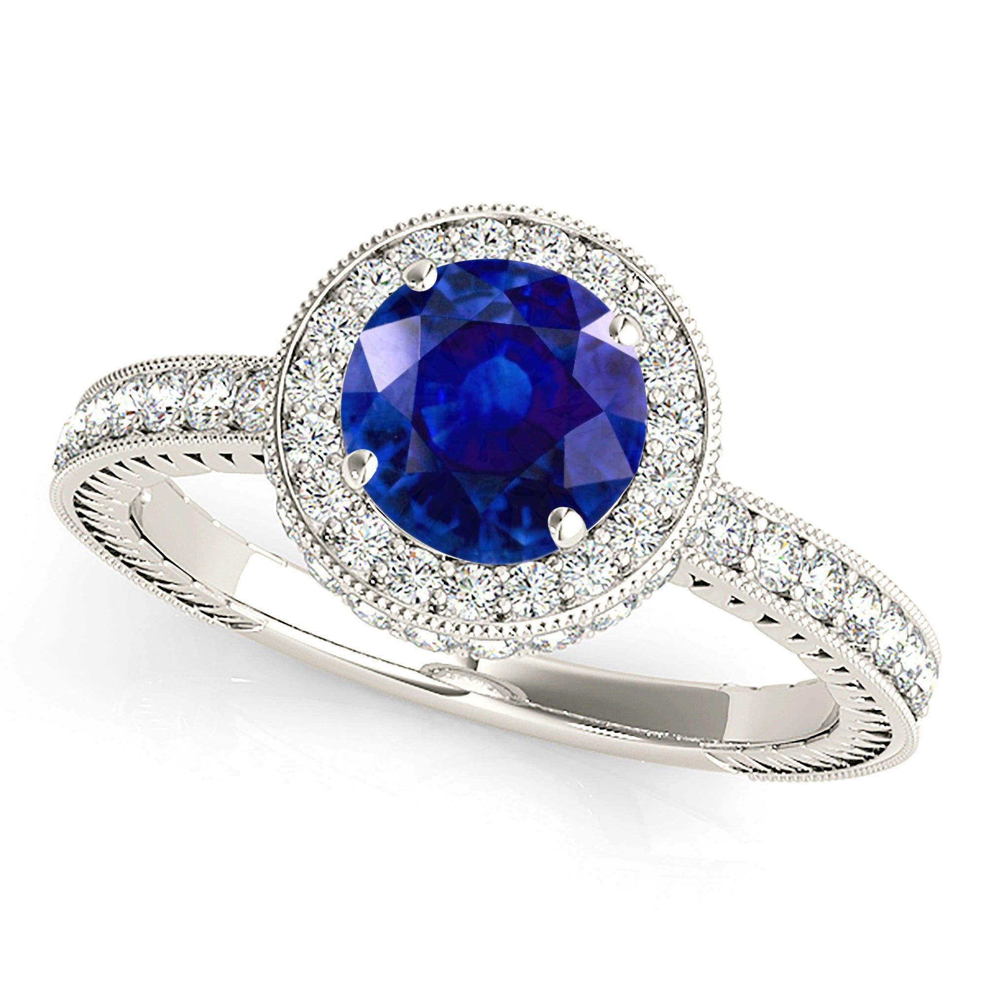 1.35 ct. Genuine Blue Sapphire and Diamond  Gemstone Ring   Custom Wedding Band