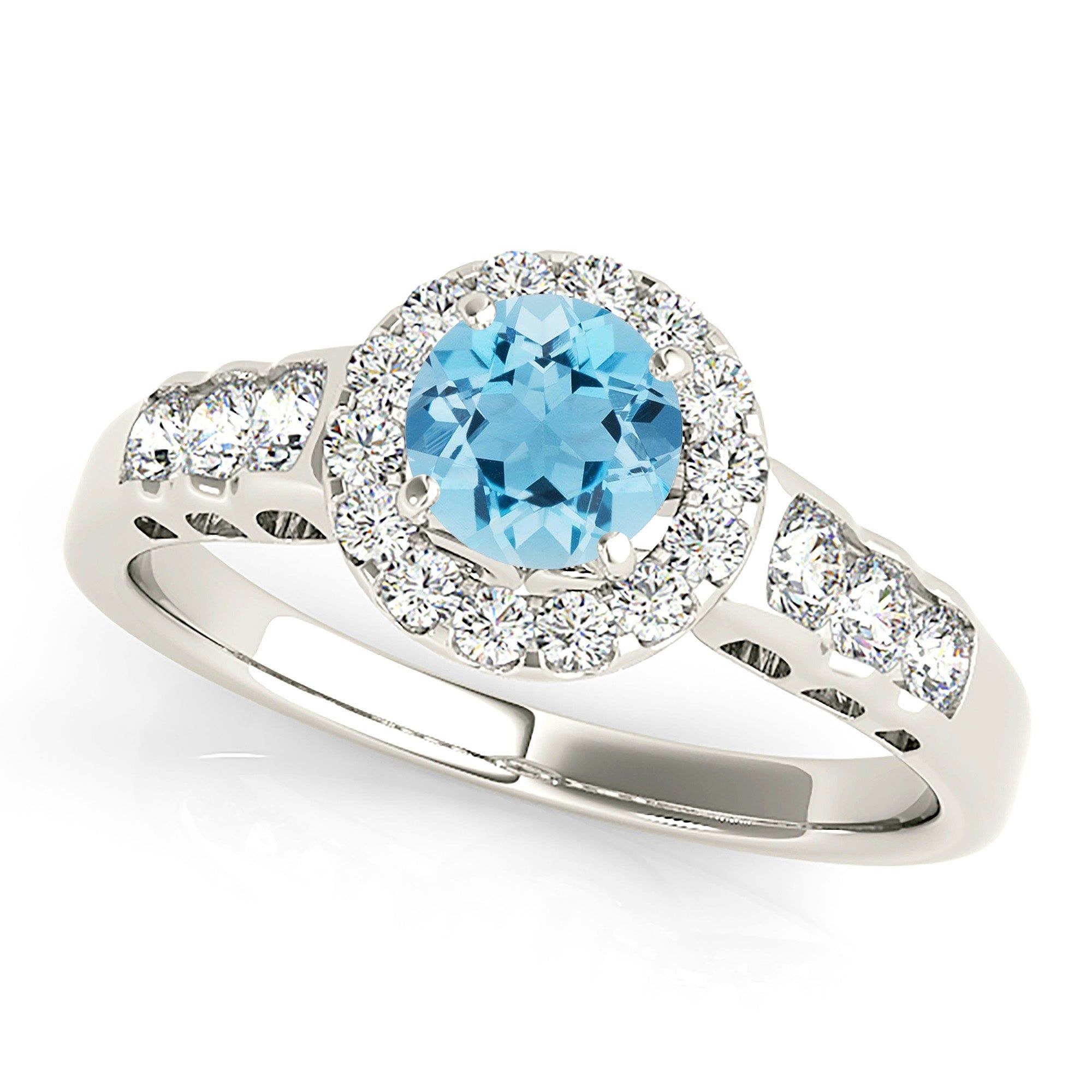 1.10 ct. Genuine Aquamarine Ring With Halo, Open Leaf Shape Design Sides  Design My Engagement Ring