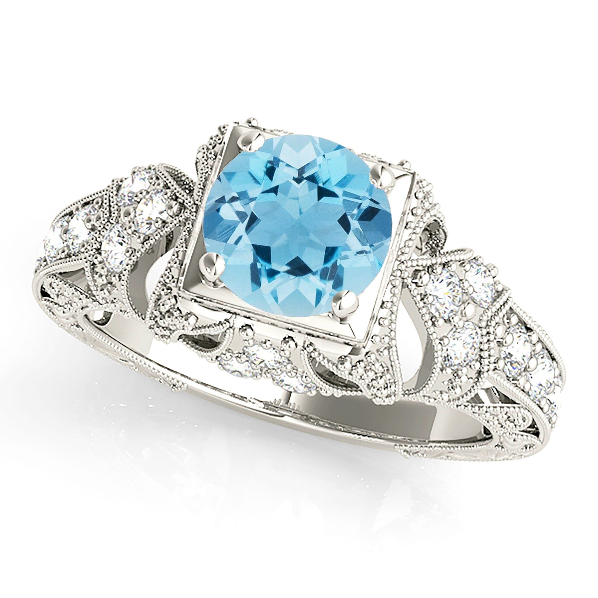 1.10 ct. Genuine Aquamarine Ring With Filigree and Milgrain Design  Custom Lab Grown Diamond Engagement Rings