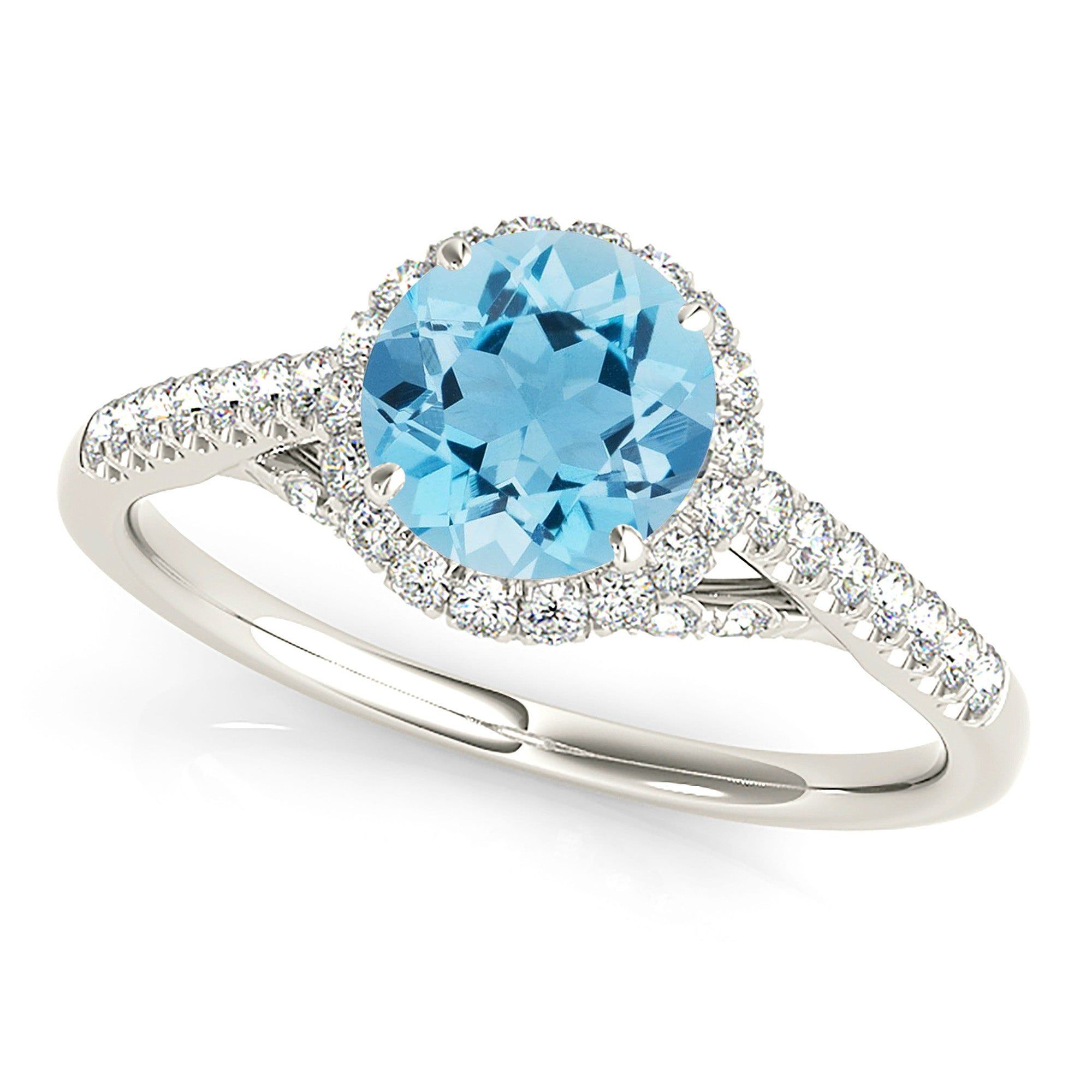 1.10 ct. Genuine Aquamarine Ring With Halo and  Fancy Diamond Bridge Underneath  Custom Diamond Rings