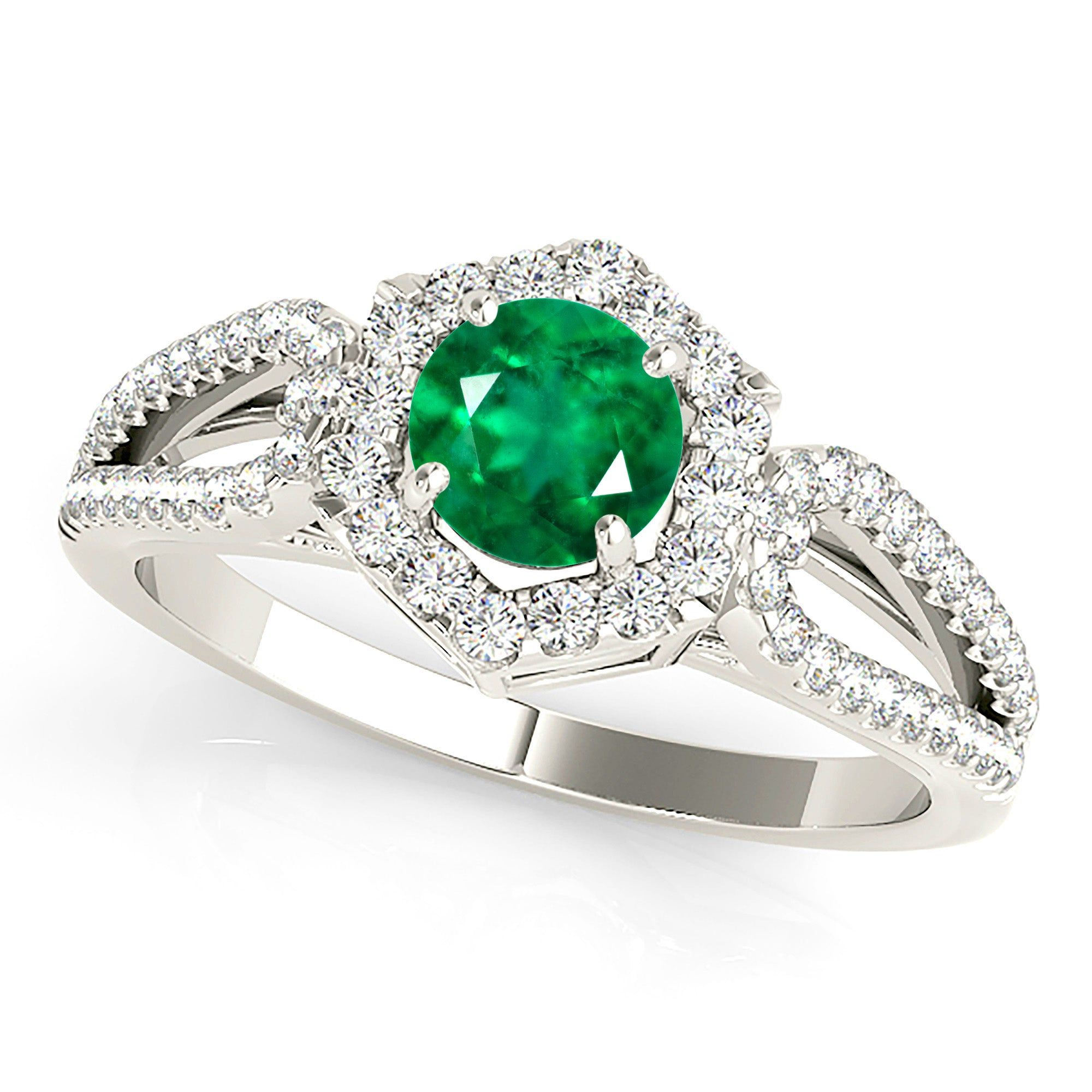 1.15 ct. Genuine Emerald Ring With Halo And Open Leaf Shape Split Band  Design Your Engagement Ring