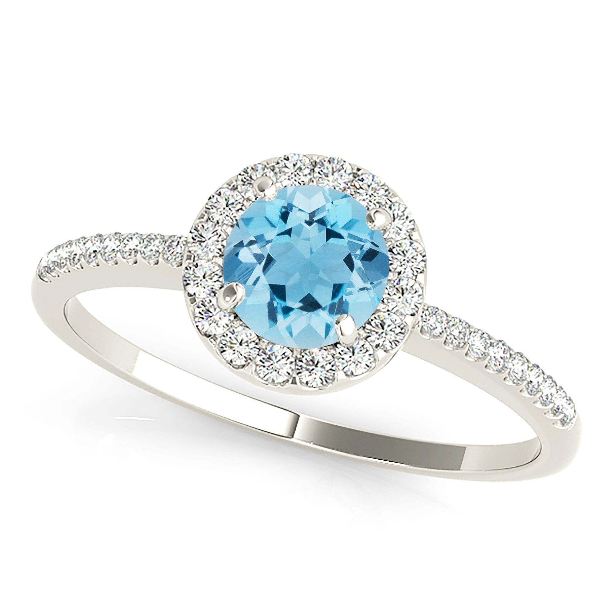 1.10 ct. Genuine Aquamarine Ring With Halo And delicate Diamond Band  Custom Diamond Rings