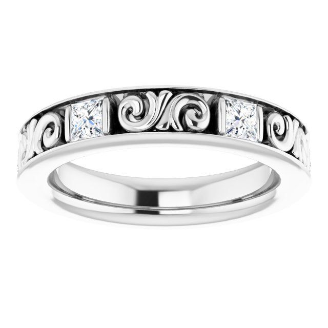 1.08 ct. Princess Diamond Eternity Band Vintage Inspired Ring  Custom Moissanite Engagement Rings