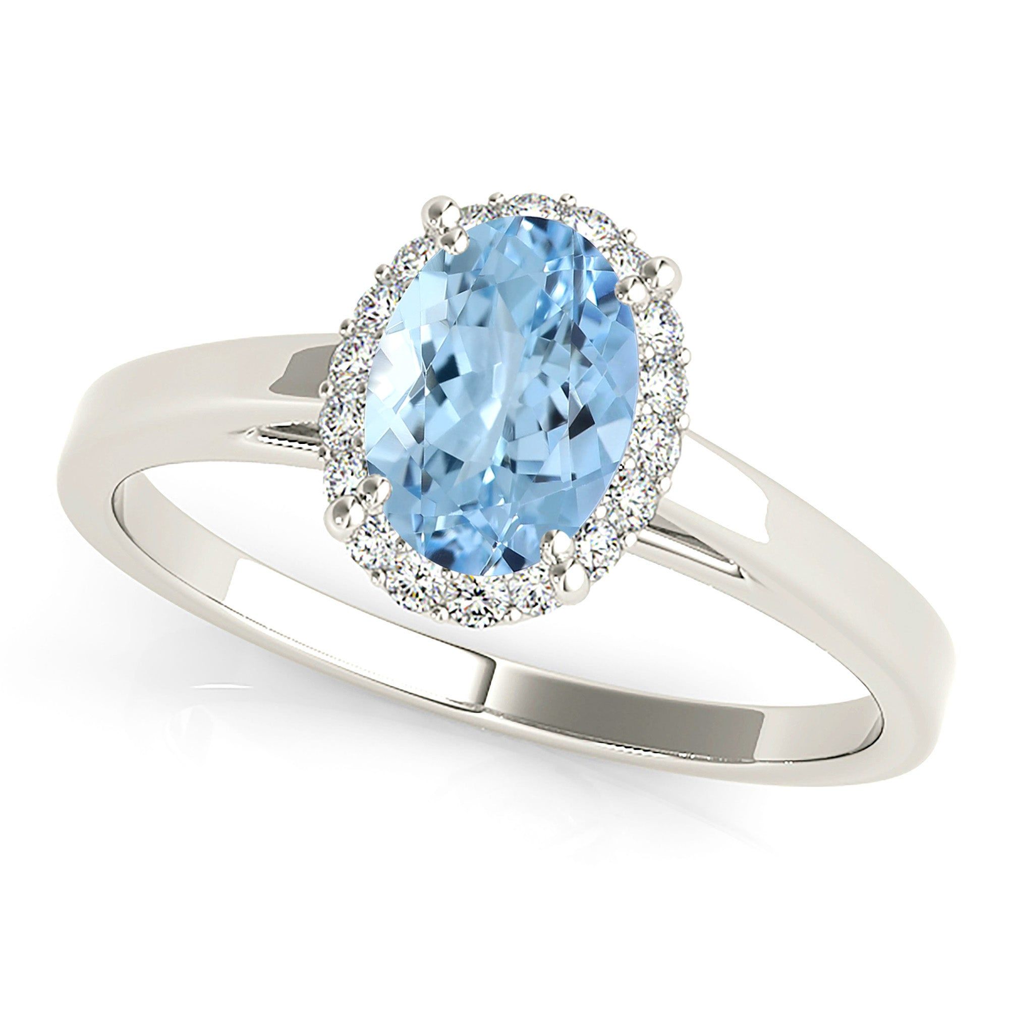 1.30 ct. Genuine Oval Aquamarine Ring With  Halo and Solid Gold Band  Custom Bridal Jewelry