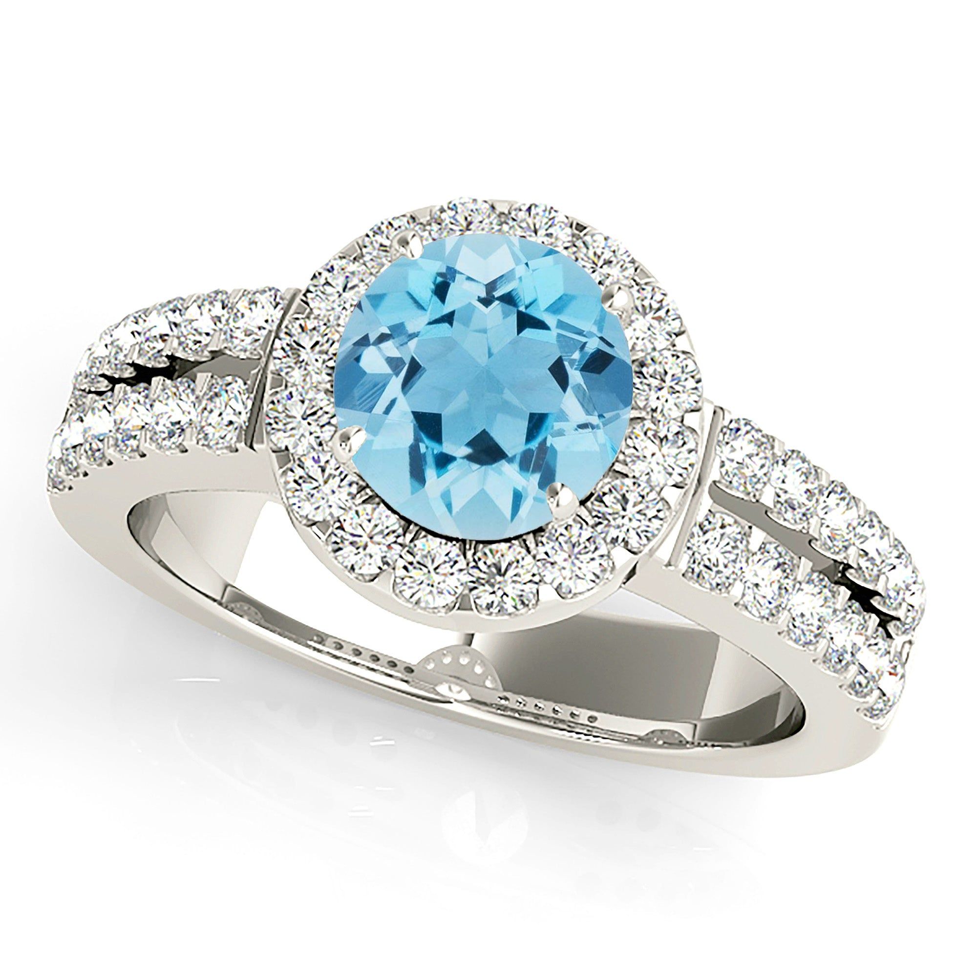 1.10 ct. Genuine Aquamarine Ring With Halo And Split Diamond Shank  Custom Moissanite Ring