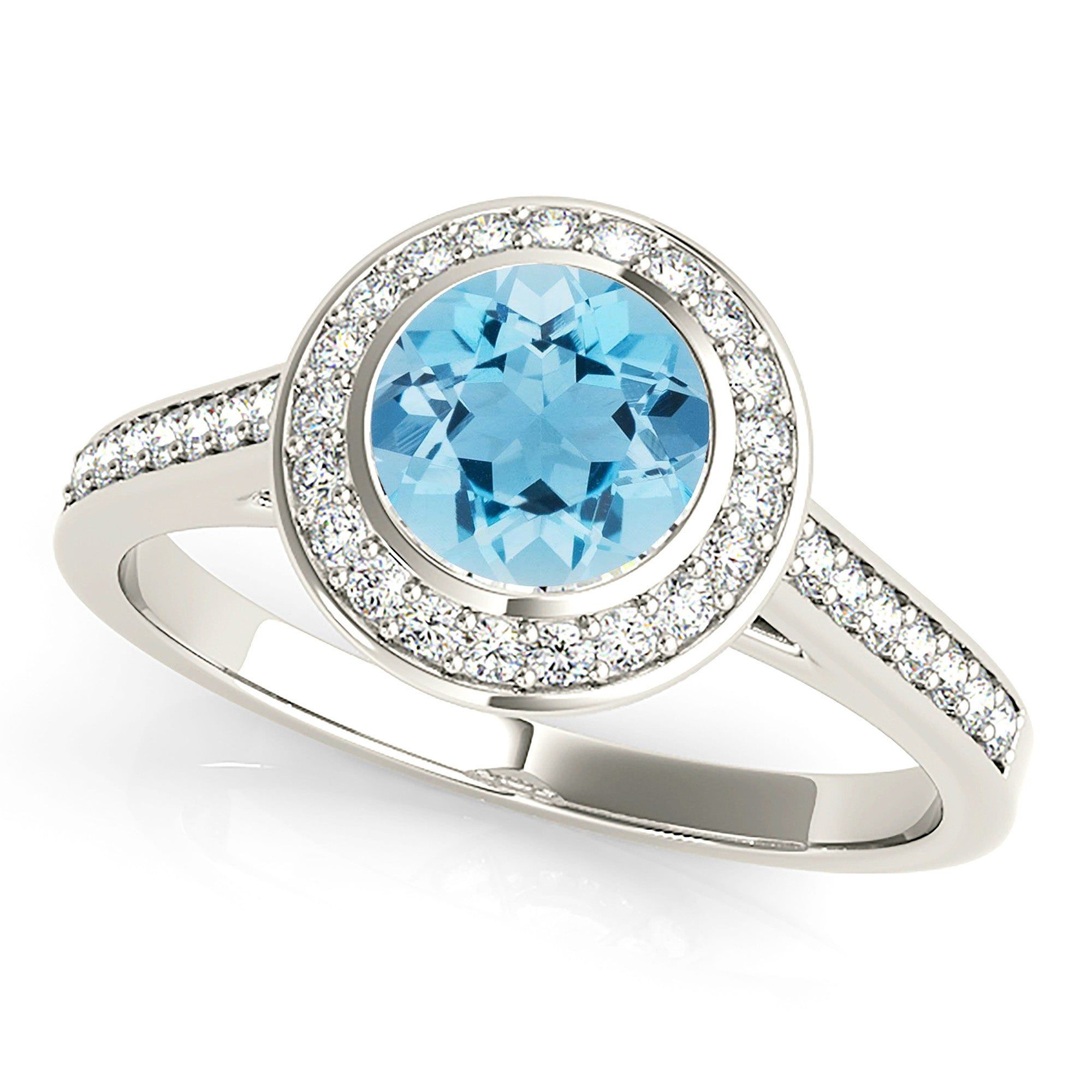 1.10 ct. Genuine Aquamarine Ring With Halo and Delicate Diamond Band  Custom Diamond Rings