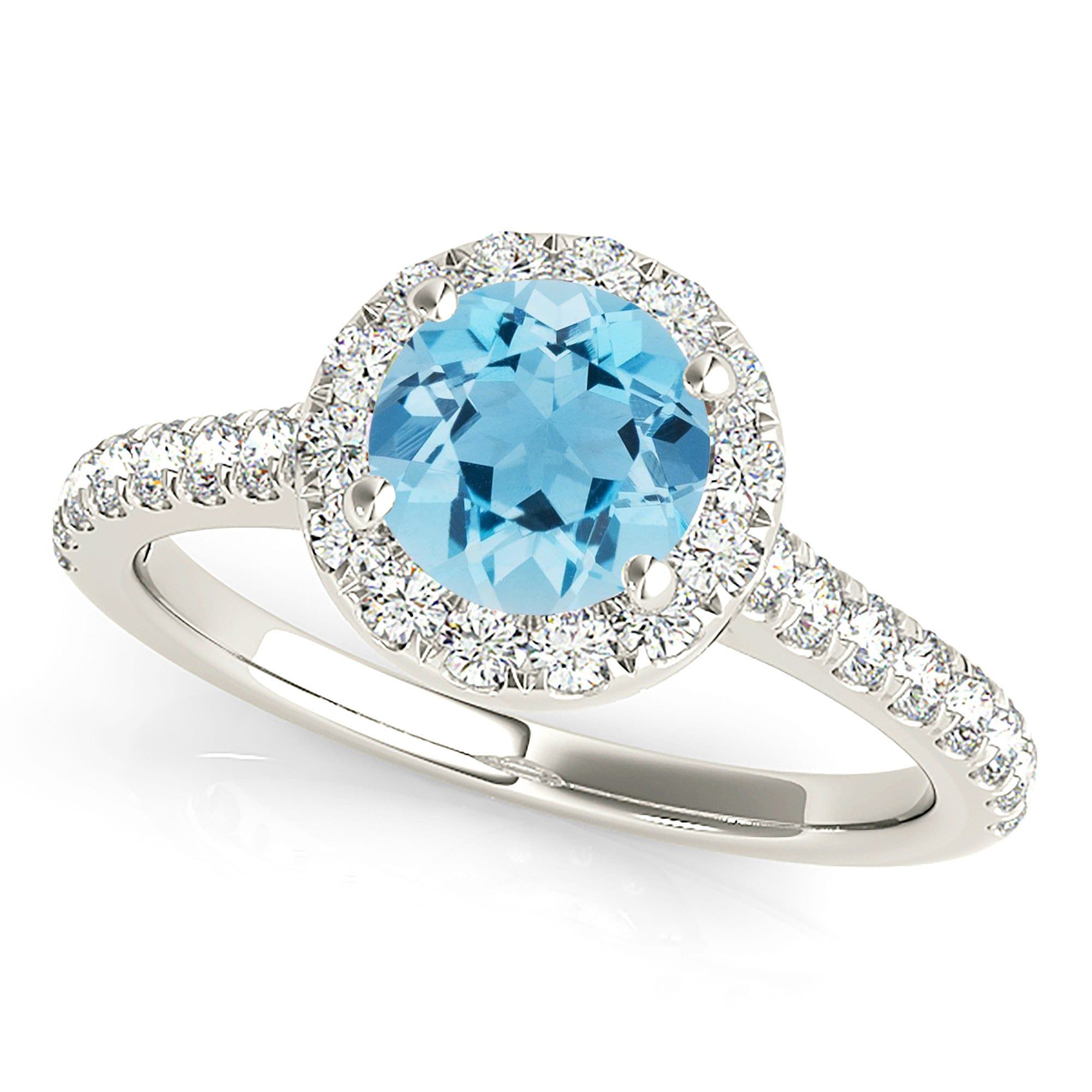 1.10 ct. Genuine Aquamarine Ring With Halo and Delicate Diamond Band  Custom Diamond Rings