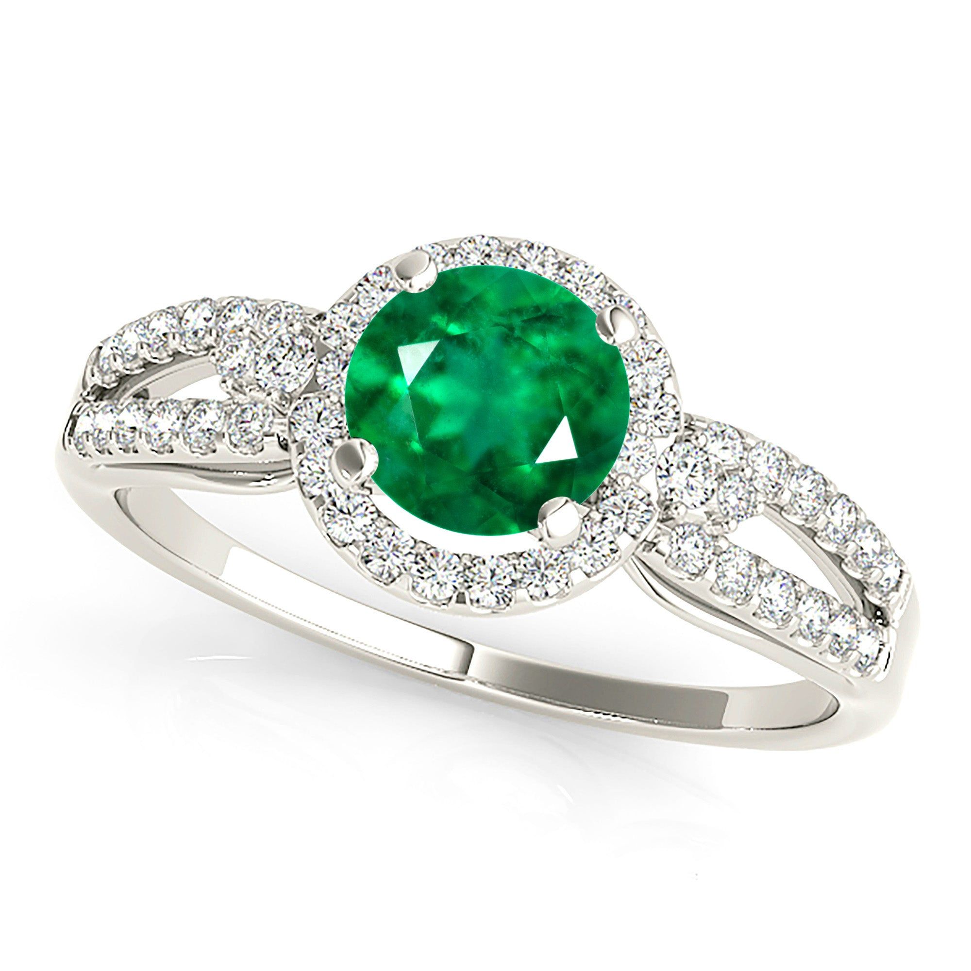 1.15 ct. Genuine Emerald Ring with Halo And Open Leaf Diamond Band  Design Your Engagement Ring