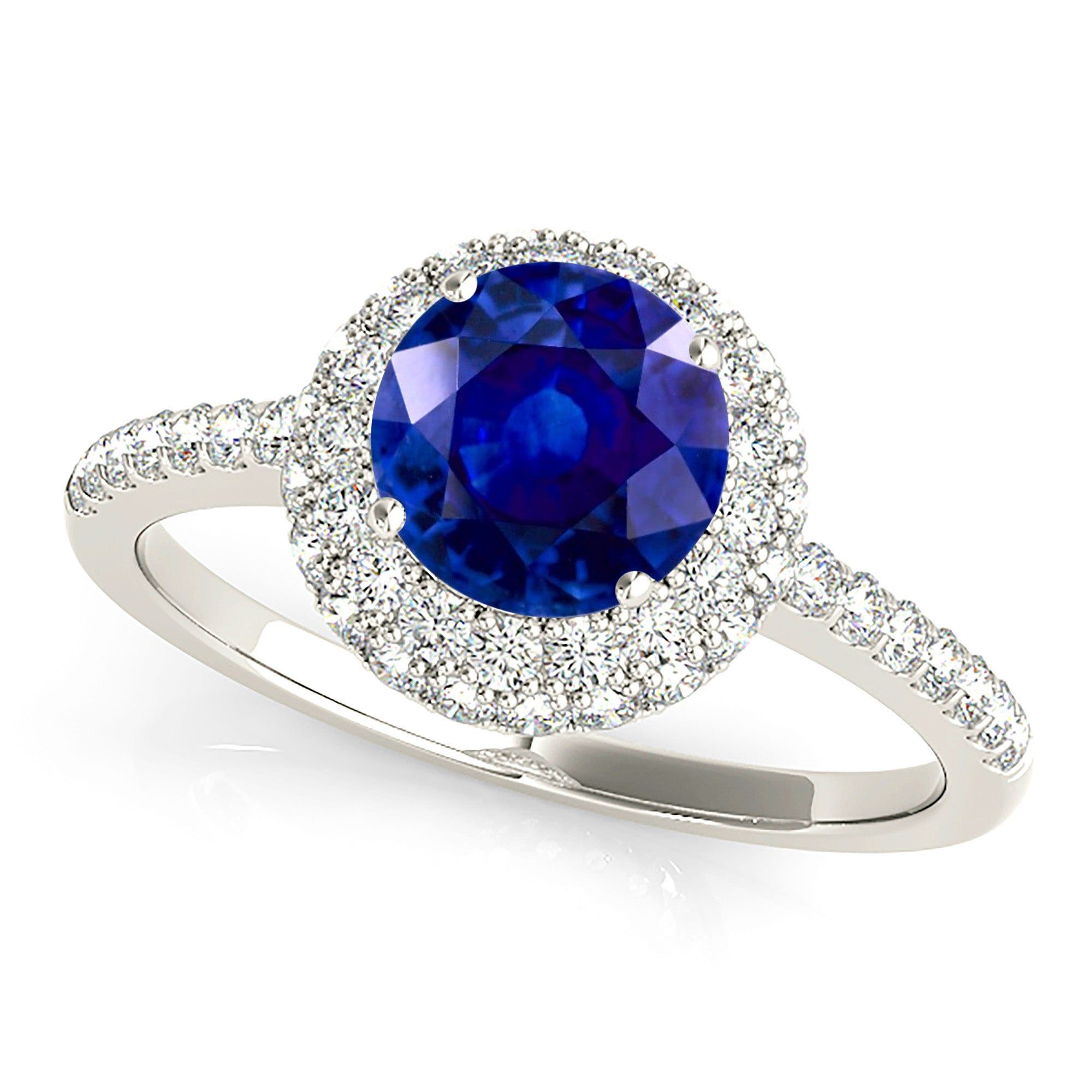 1.35 ct. Genuine Blue Sapphire Double Halo Ring  Custom Engagement Rings