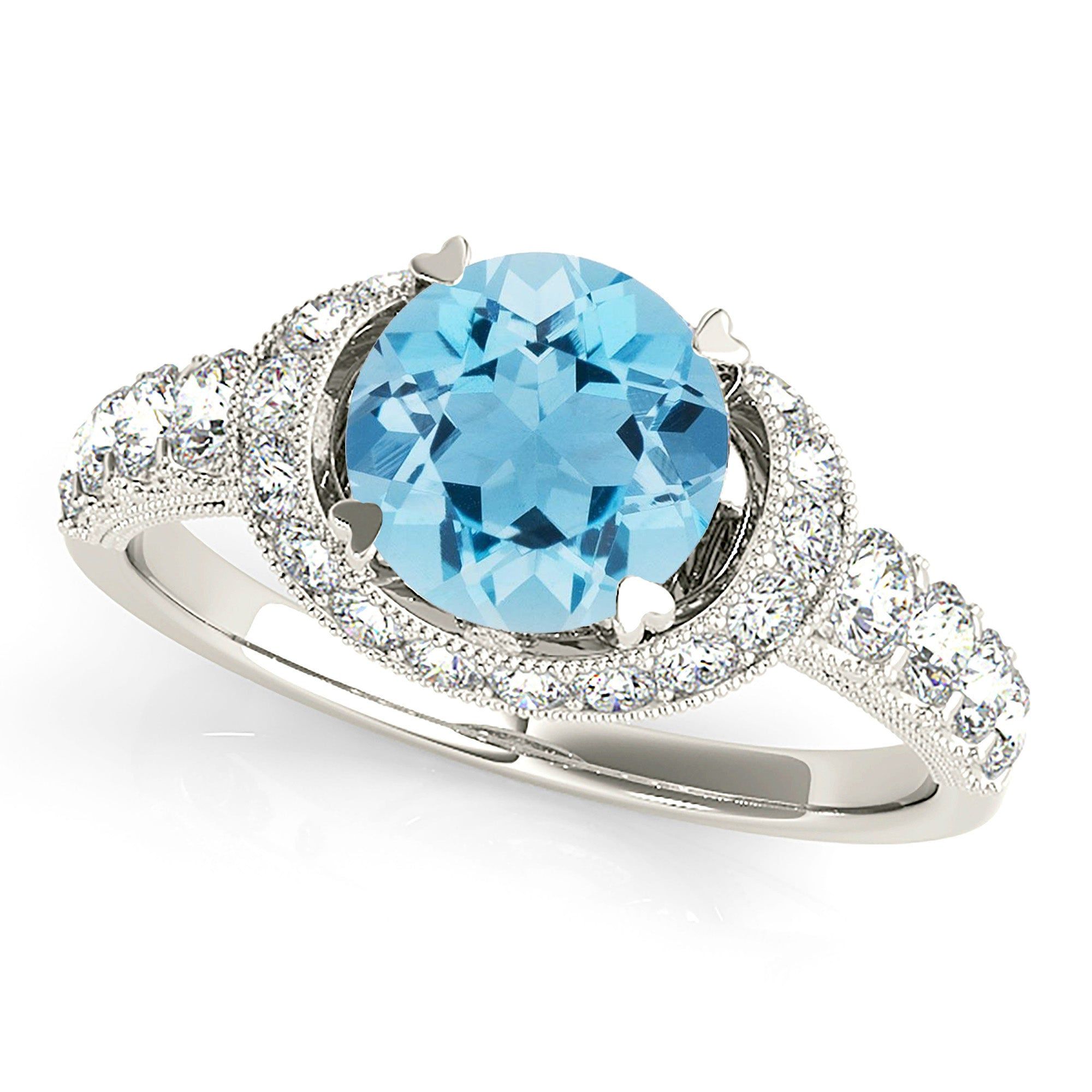 1.10 ct. Genuine Aquamarine Ring With East-West Oval Halo  Custom Lab Grown Diamond Engagement Rings