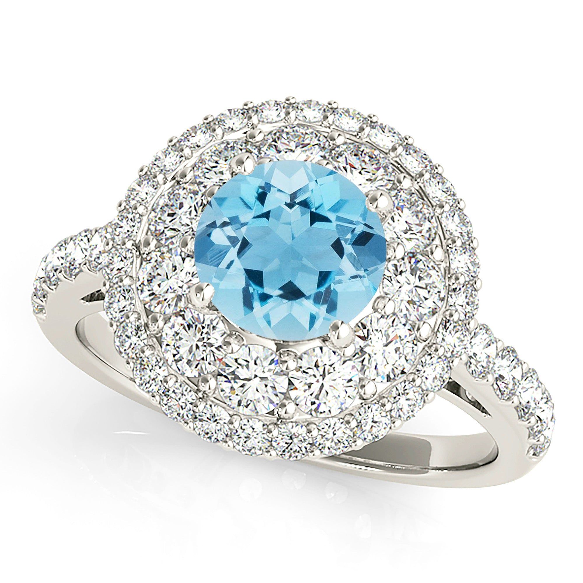 1.10 ct. Genuine Aquamarine Ring With Double Row Halo  Custom Lab Grown Diamond Engagement Rings