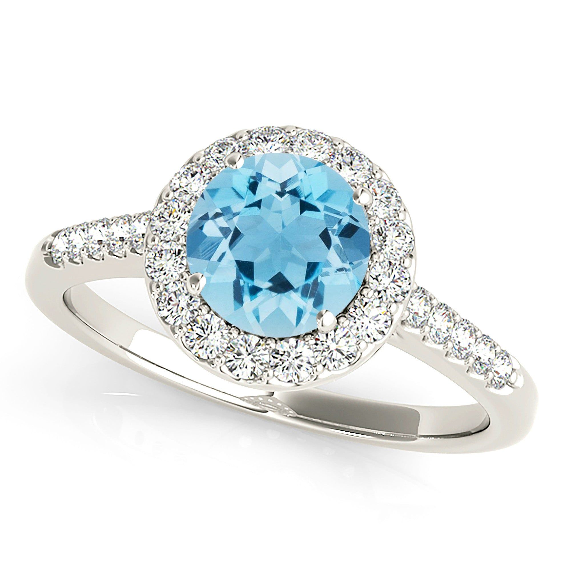 1.10 ct. Genuine Aquamarine Ring Halo And Delicate Diamond Band, Invisible Gallery  Custom Moissanite Engagement Rings