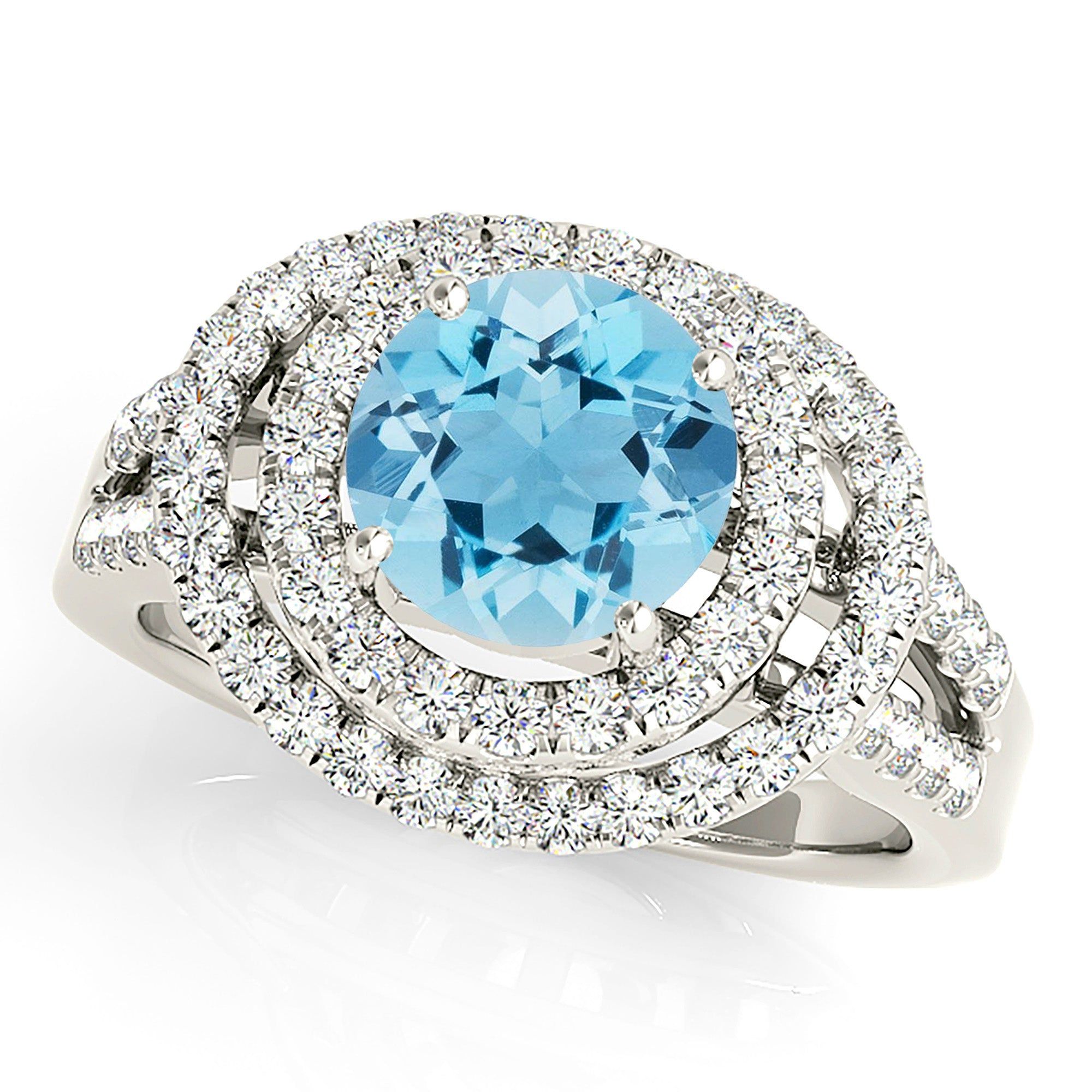 1.10 ct. Genuine Aquamarine Ring with Double Row Halo And Split Diamond Band  Custom Lab Grown Diamond Engagement Rings