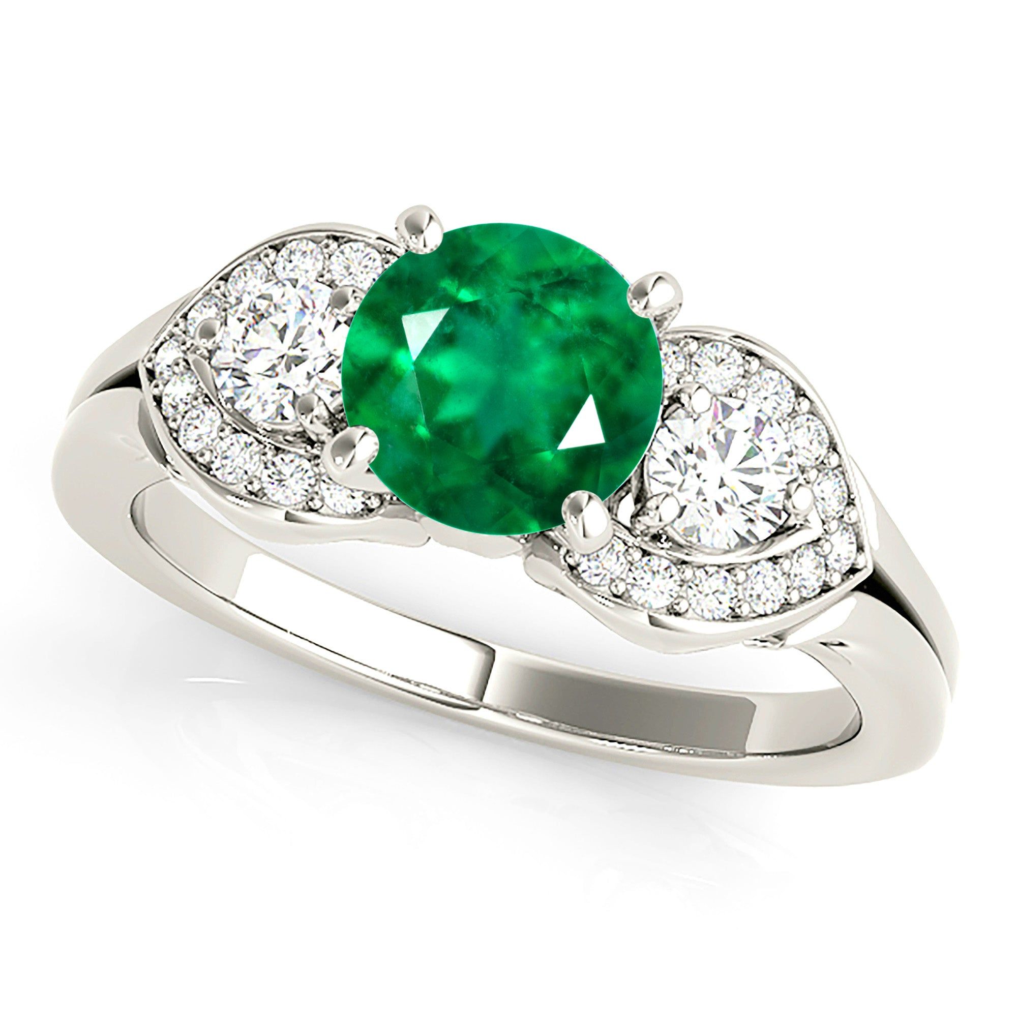 1.15 ct. Genuine Emerald Three Stone Style Side Heart Halo  Custom Mens Wedding Bands